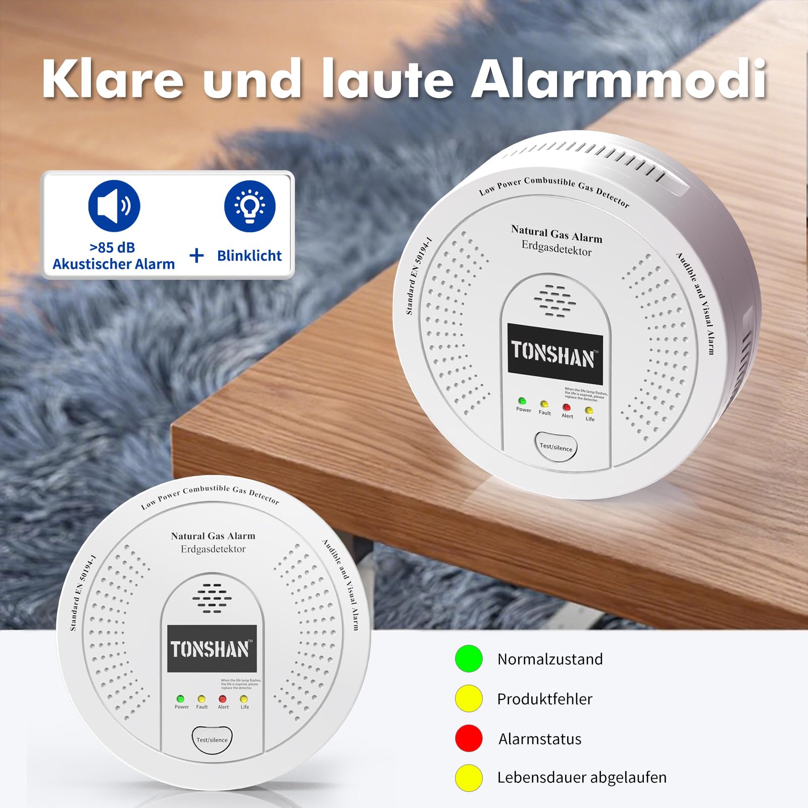 Gasmelder Erdgasdetektor CH4/Propan/Methan 100% Batteriebetrieben - Kombinierter Gasalarm mit Optischem & Akustischem Alarm - Gassensor für Sicherheit in Haushalt (Batterie enthalten)