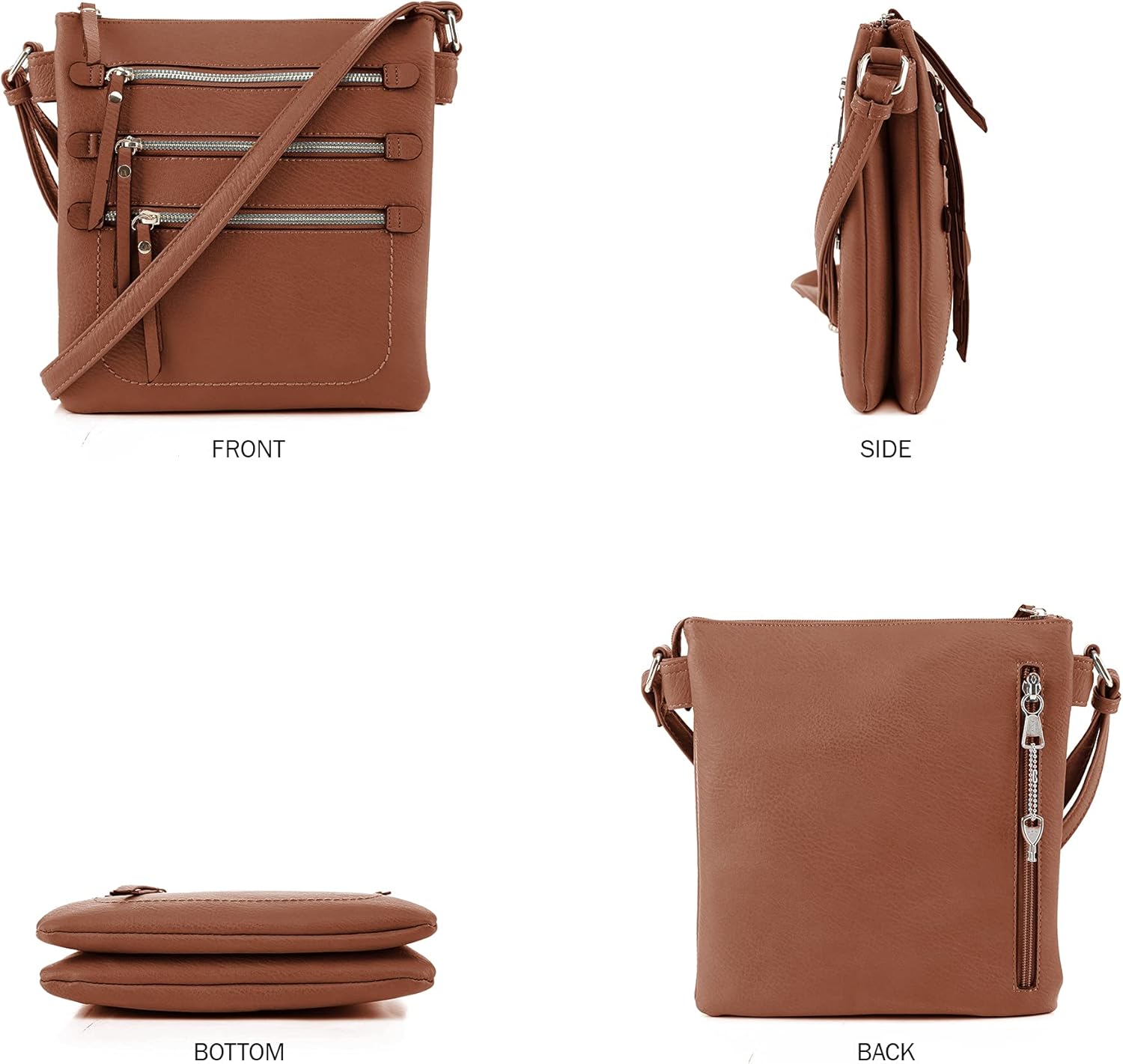 JESSIE & JAMES Double Compartment Multi-Zipper Triple Zip Pockets Concealed Carry Crossbody Bag with Lock and Key - Image 3