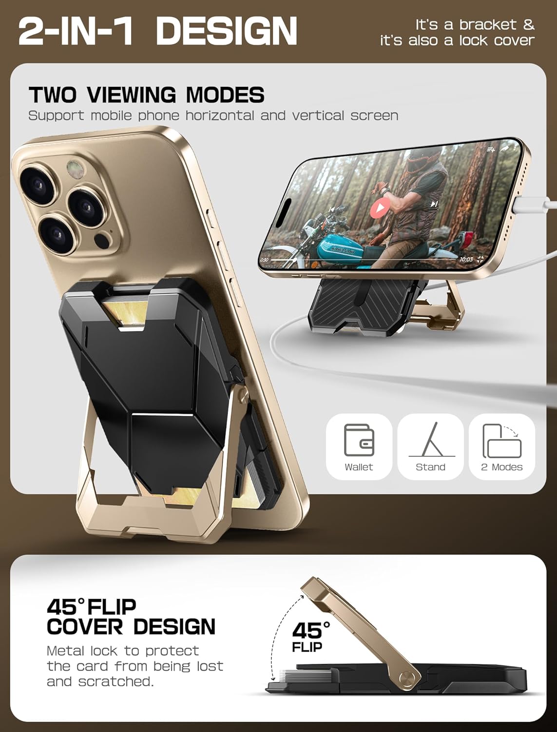 i-Blason for MagSafe Wallet Stand, Magnetic Wallet for iPhone [Magnetic Money Clip] [6 Cards Holder] [RFID Blocking] [Metal Lock Cover] Phone Credit Card Holder for iPhone 17/16/15/14/13 Series, Gold