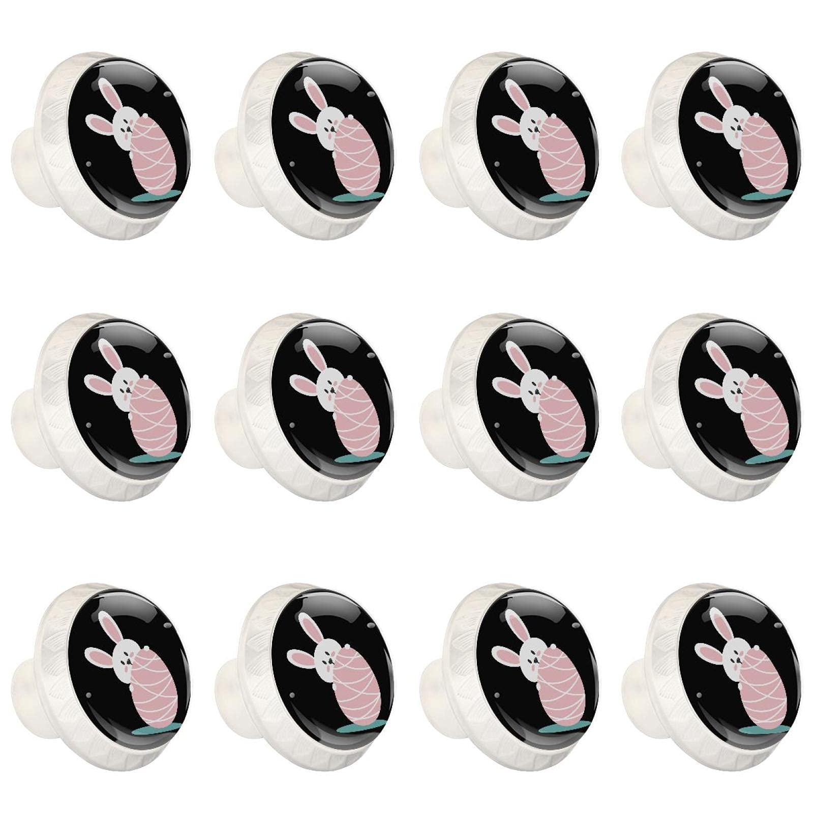 Boutons de placard Pâques enfant rond rose et blanc pour tiroir cuisine