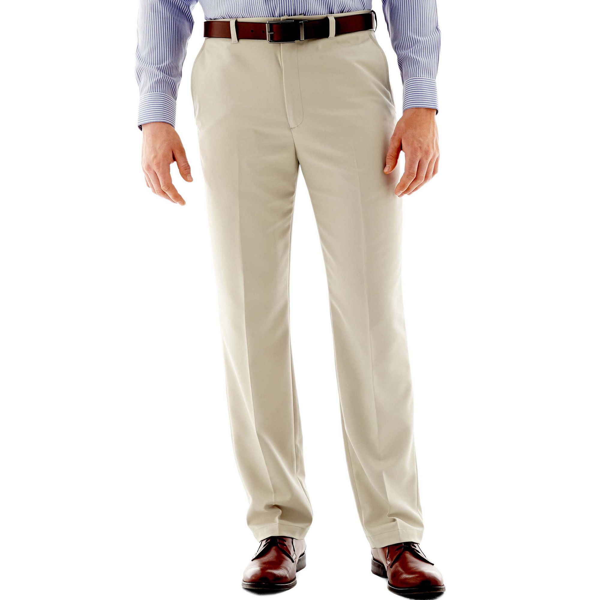 Haggar Men's 18 Hidden Waist Flat Front Pant, String Beige, 40W x 31L