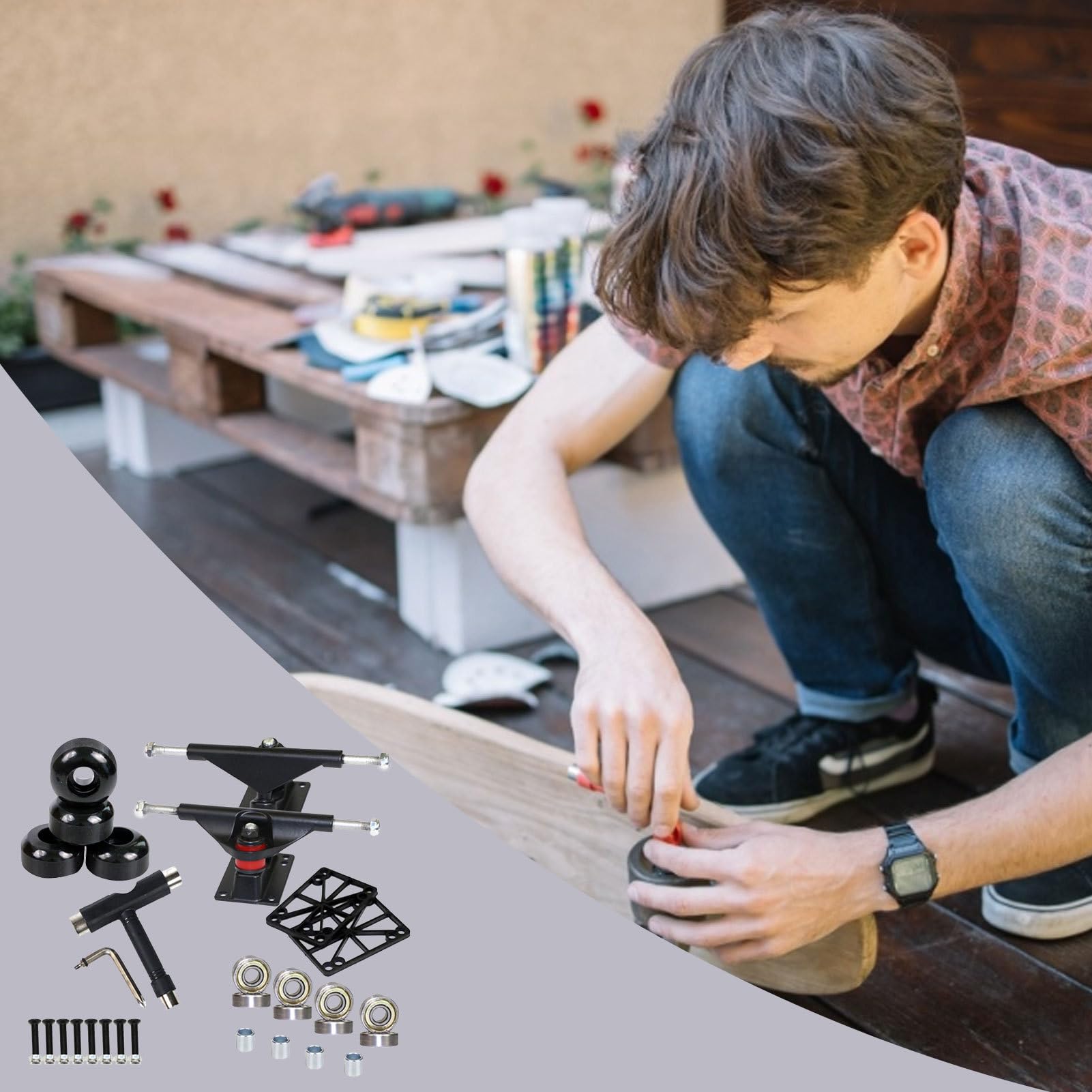 Kit complet d'accessoires de skateboard avec camion – Paire de trucks en