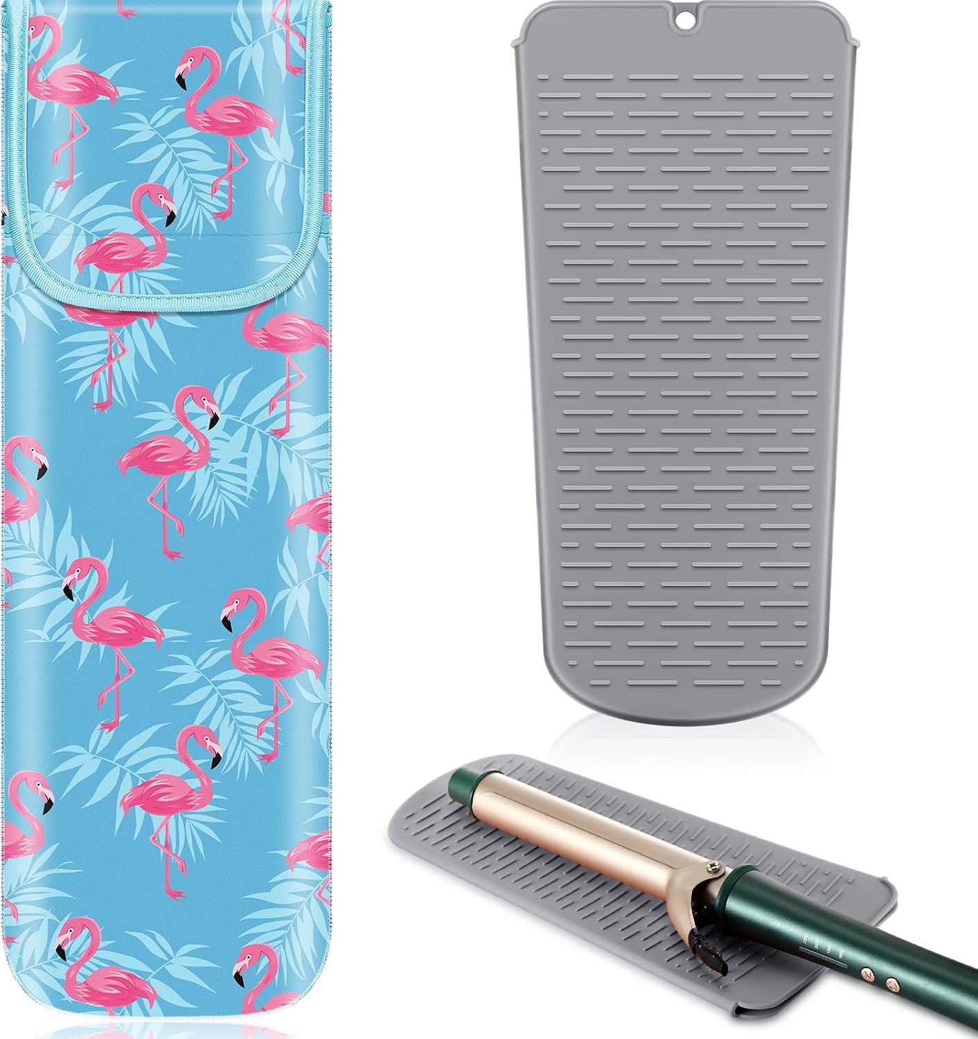 Shappy 2 Pcs Heat Resistant Hair Tools Bag Curling Iron Travel Case Cover Neoprene Flat Iron Holder Travel Case and Silicone Mat Pouch for Hot Hair Tools Storage Organizer(Mandragora)