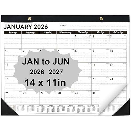 Desk Calendar 2026-2027, 14" X 11" Desktop Calendar 2026-2027, 18 Months Calander Runs from Jan. 2026 to Jun. 2027, Academic Monthly Planner for Home School Office (White and Black)