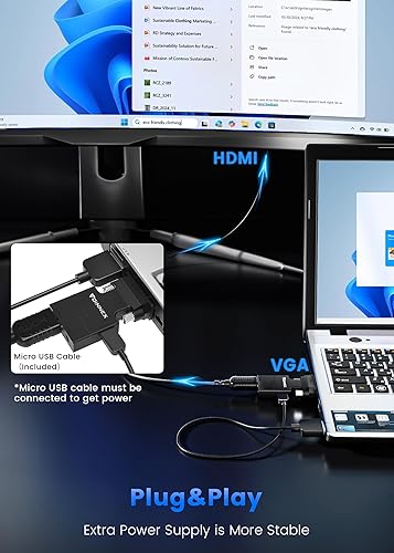 Miniatura 4 de FOINNEX Convertidor adaptador VGA a HDMI con audio, (salida de fuente de PC VGA a TVmonitor con conector HDMI), VGA macho activo en HDMI hembra