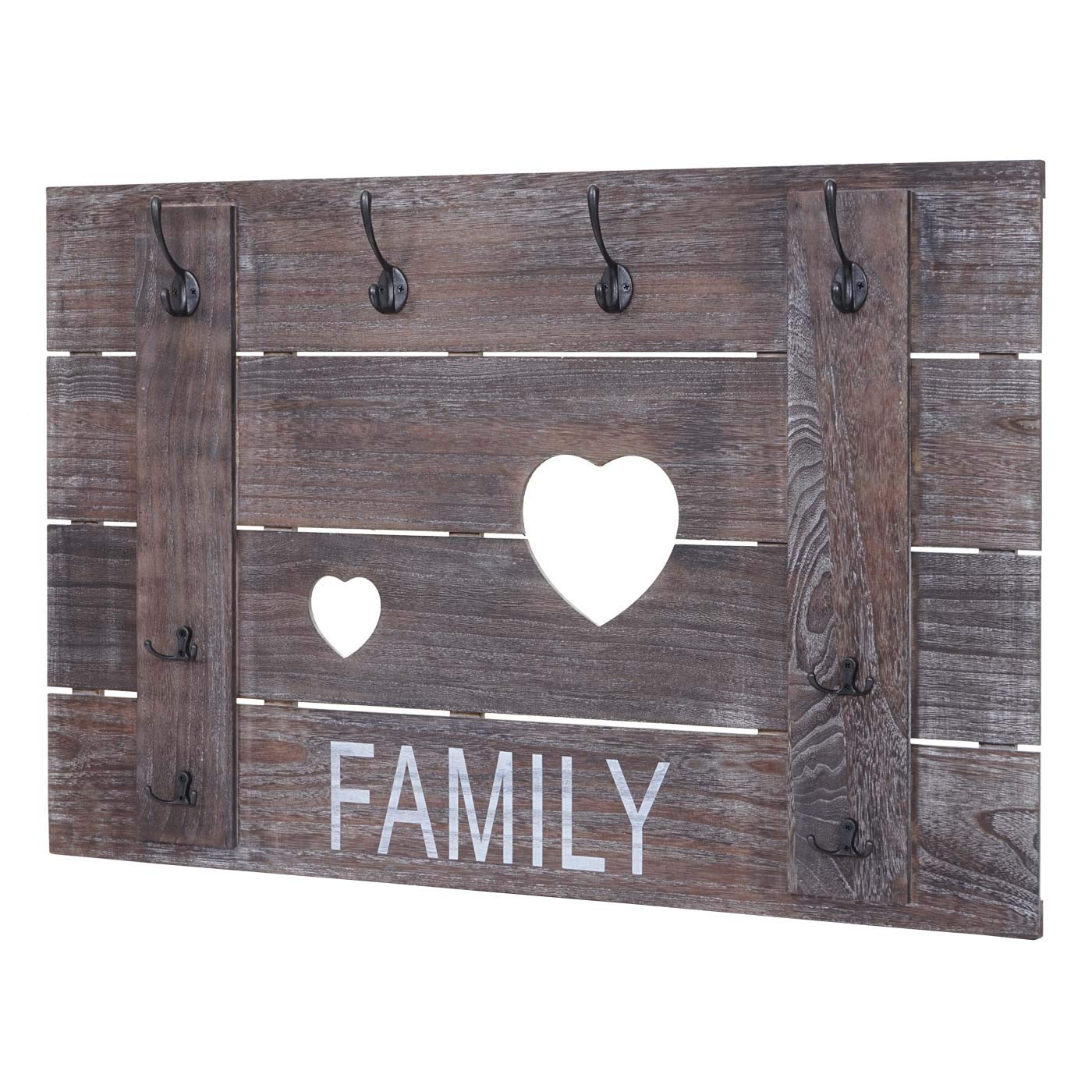 Mendler Wandgarderobe HWC-C89 Family 8 Haken 60x90cm - braun, shabby