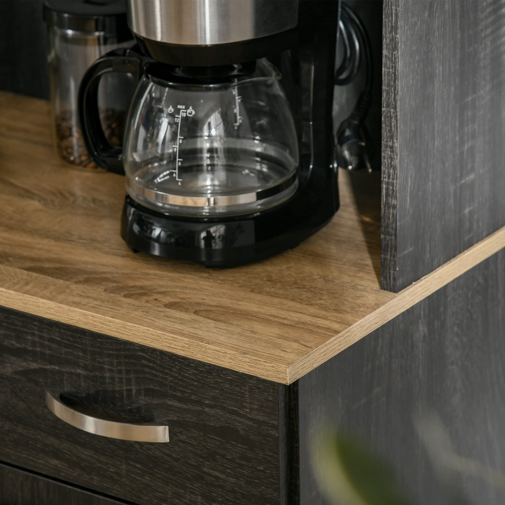 HOMCOM Credenza Cucina con Armadietti, Cassetto e Piano Portamicroonde, Mobile Dispensa Stretto con Ante e Ripiani Regolabili, Mobile Cucina per Soggiorno, Sala da Pranzo, 101x39x180 cm, Nero