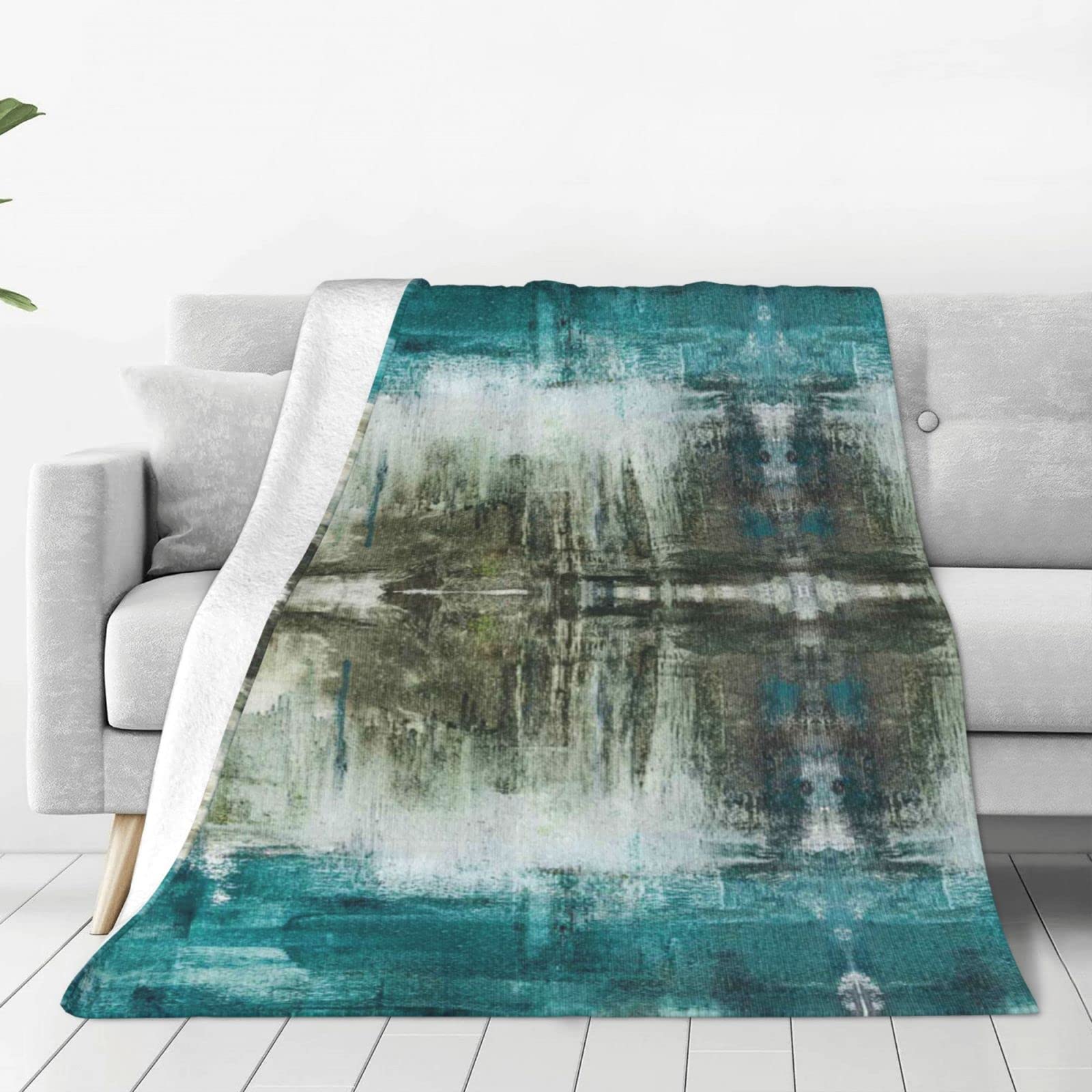 Lsjuee Throw Blanket Gray and Teal Oil Painting Warm Cozy Soft Lightweight Flannel Fleece Blanket for Bedroom Sofa Room Home Decorative Fuzzy Blanket 40"x30"