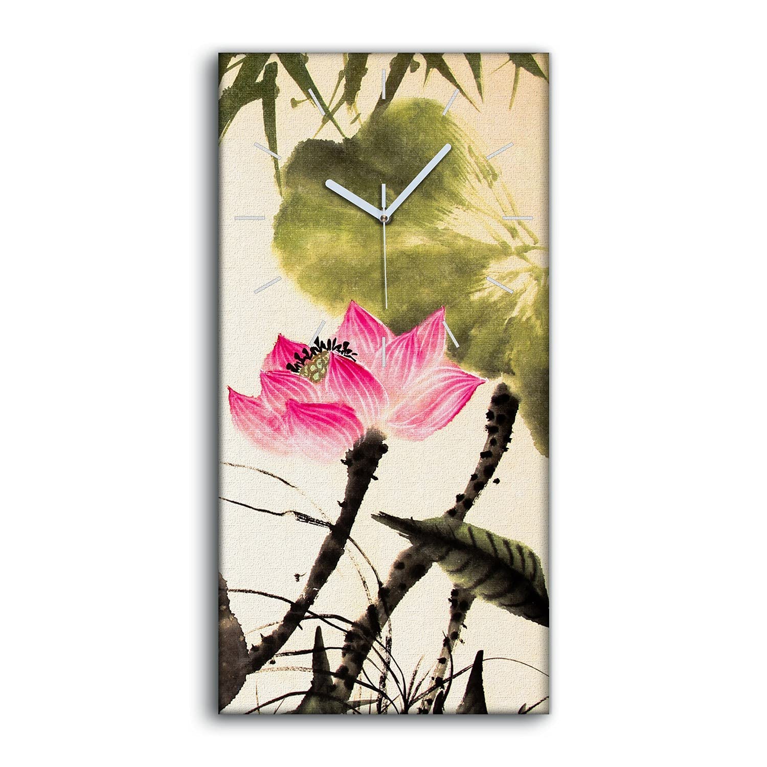 Horloge sur Toile 30x60cm tableau mural silencieux motif lotus fait main
