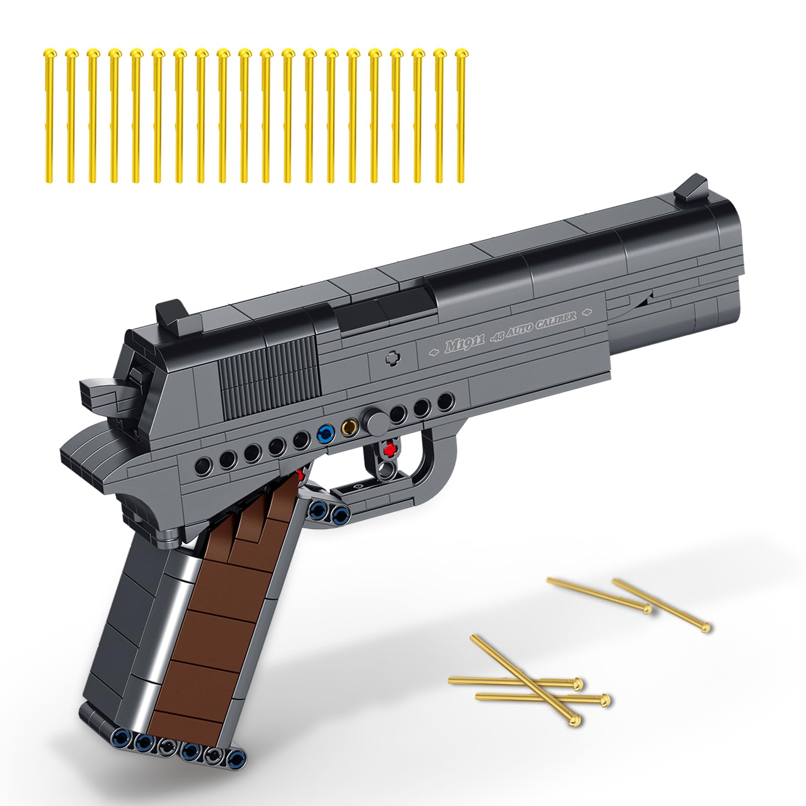 SosuyBuilding Block Gun Sets, M1911 1:1 Shootable Pistol Model Guns Army Toys for Adult Teen Boys, Birthday Gifts for Men Kids Age 8+, Realistic Bricks Collection for Military Fan 333PCS