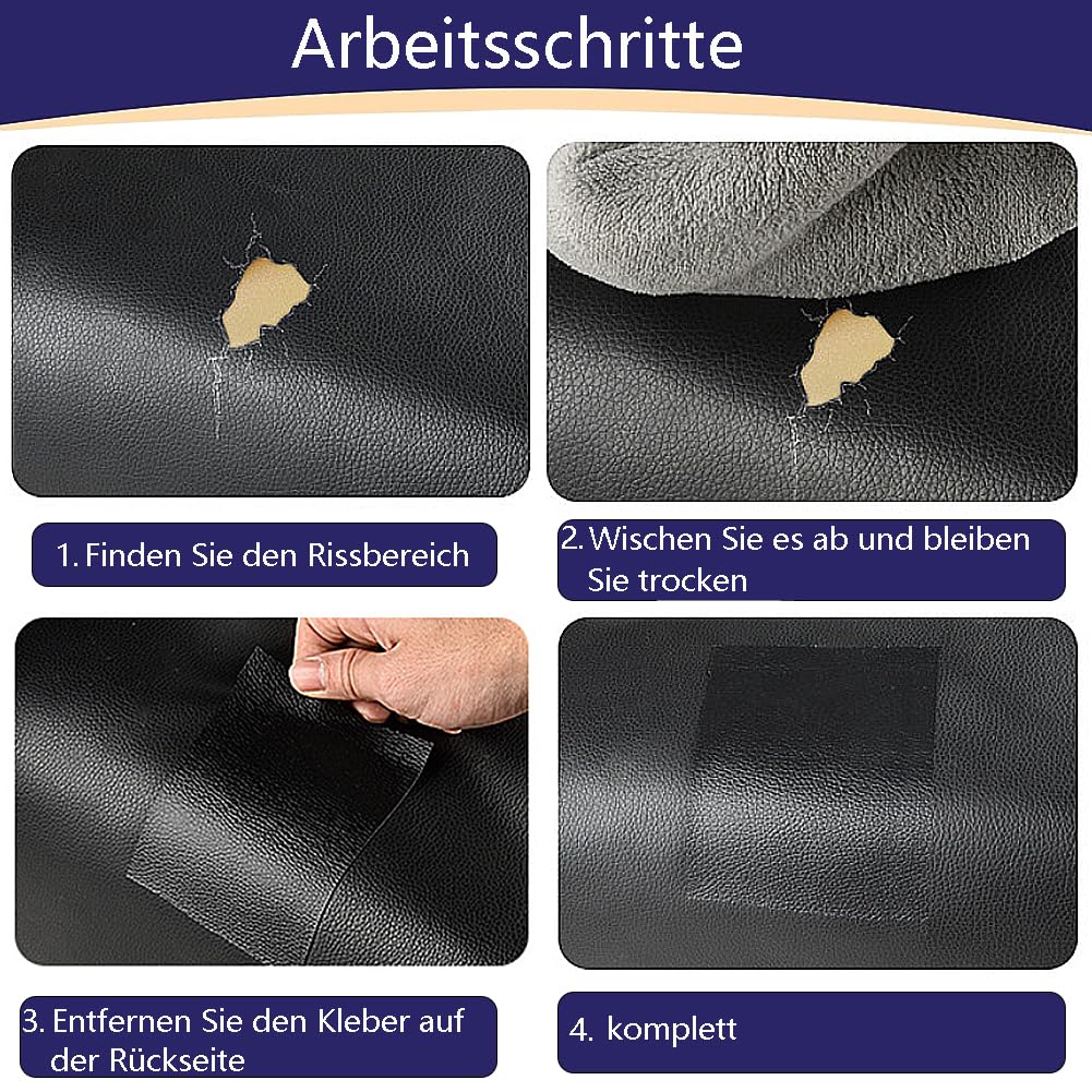 Kit Réparation Cuir Autocollant Panngu - Noir 7.6x152cm - Pour Canapé, Siège Auto, Sacs - Répare Déchirures Et Brûlures