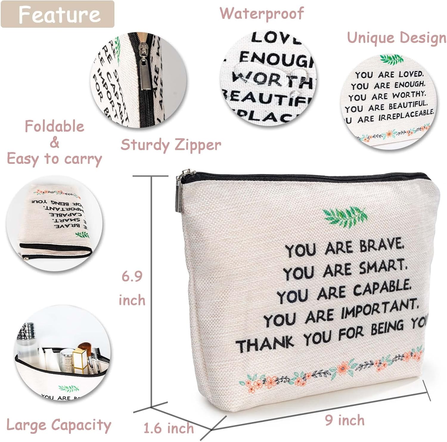 PDBOOM Affirmation Gift for Women, Motivation Makeup Bag, Inspirational Gifts for Women, You Are Loved Self-Worth Motivational Quotes Cosmetic Bag Gift : Beauty & Personal Care