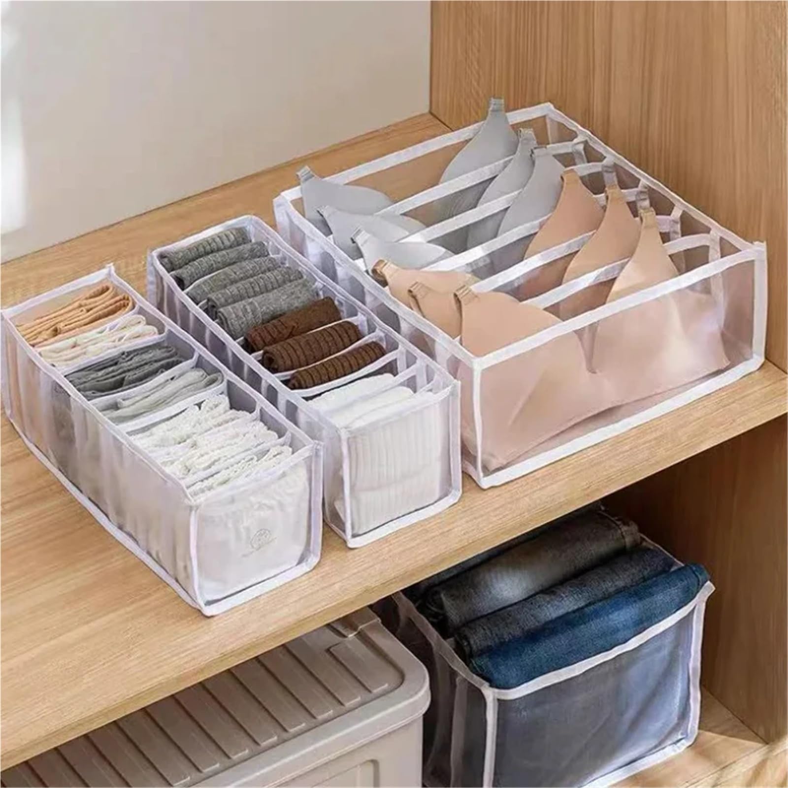 MRKU Boîte de Rangement pour sous-vêtements, Chaussettes et Soutiens-Gorge, Lavable, pour Placard, Pantalons, Foulards, Jeans et vêtements.