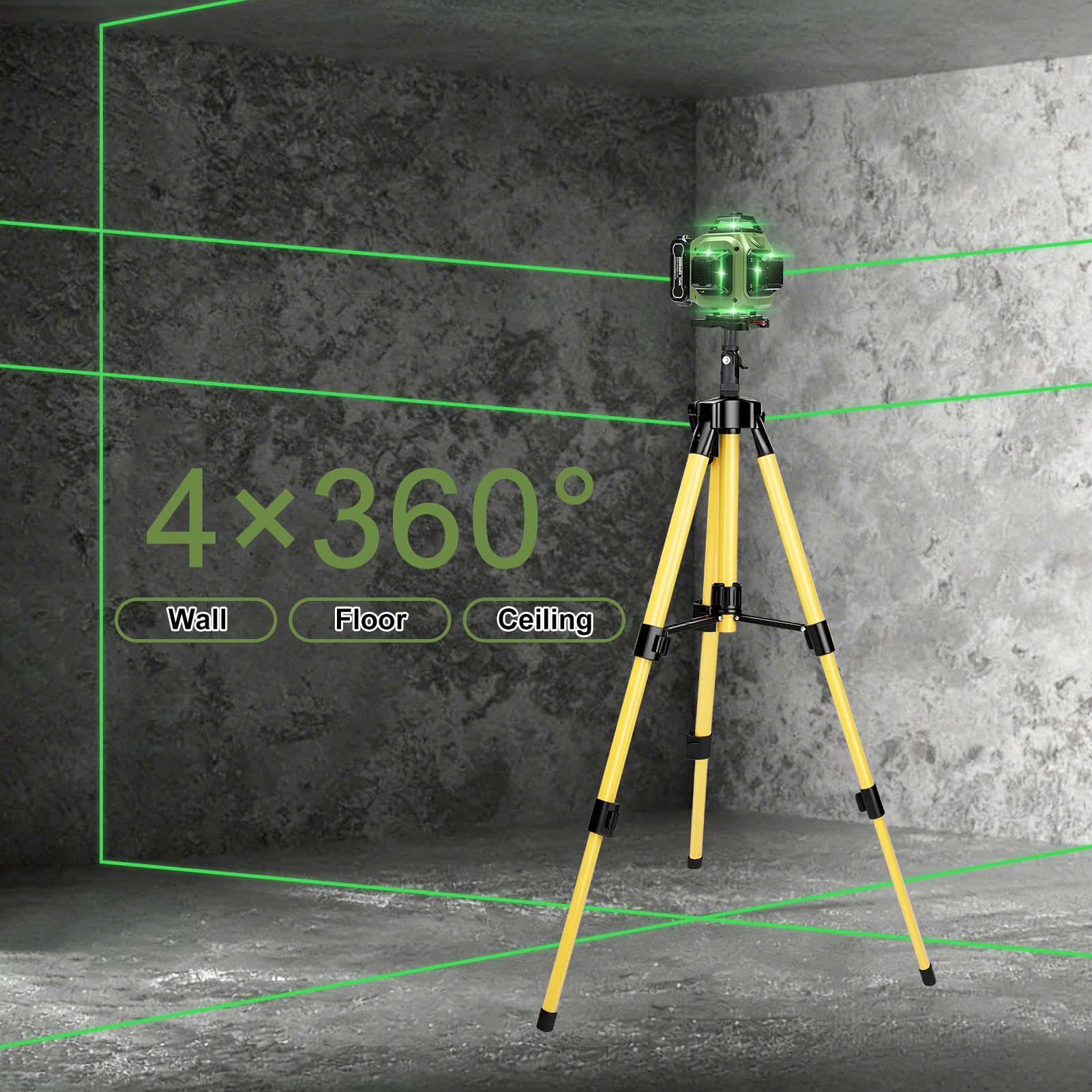Livella Laser Autolivellante Con Treppiede, 4 x 360° 16 Linee Digitale Verde Livello Laser A Linee Incrociate Con 3 x 3600mah Batterie/Display LED/APP/Telecomando/IP54 Impermeabile Per Costruzione