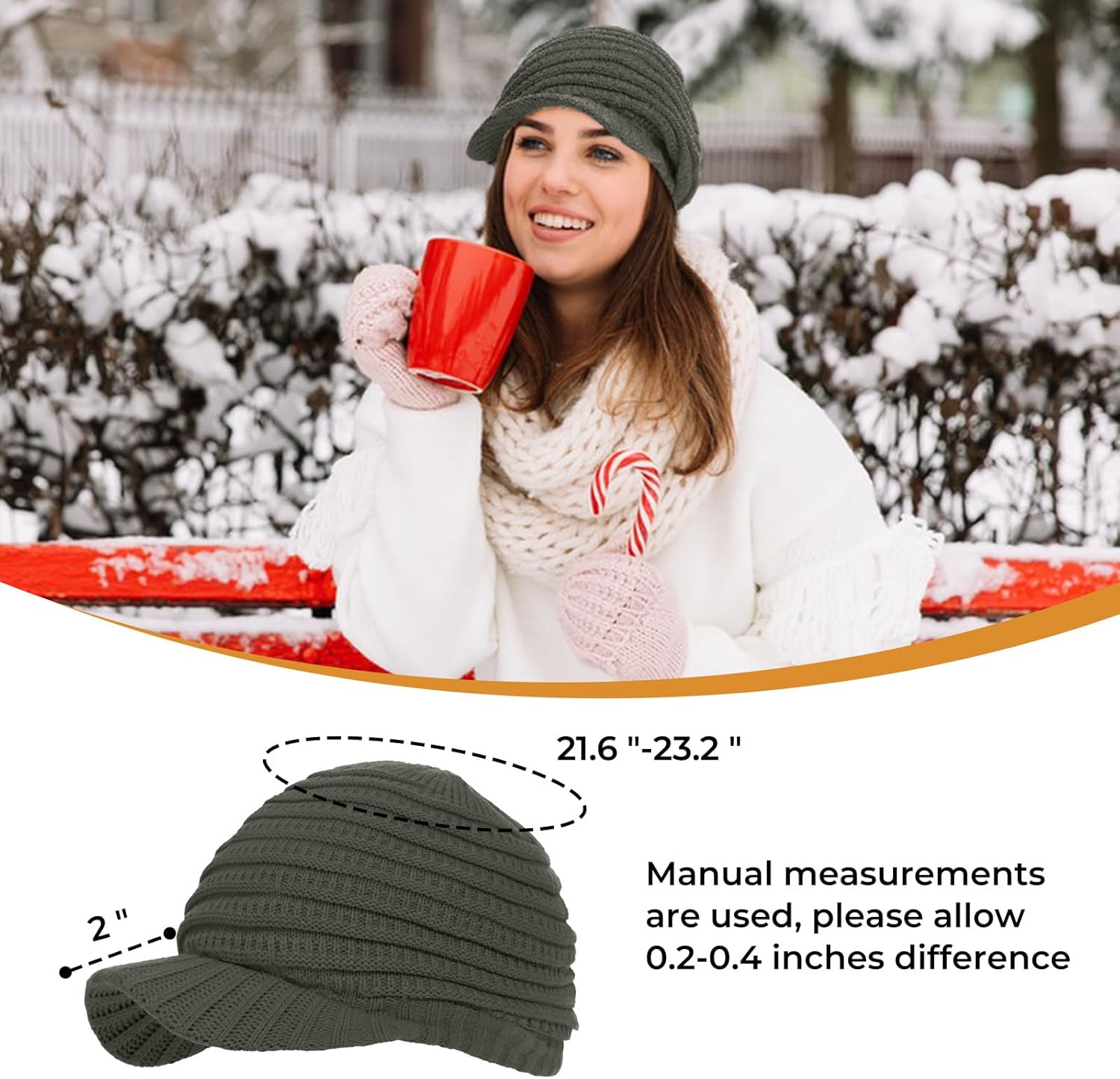 Womens Satin Lined Beanie Slouchy Winter Knit Hat Newsboy Hat with Brim Silk Lined Beanie - Image 5
