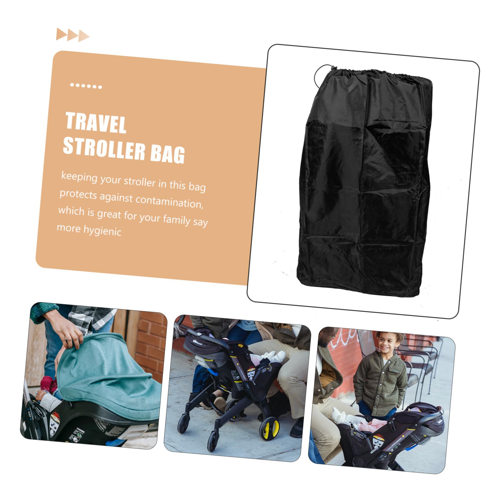 Mikinona Borsa per Passeggino da Viaggio Aereo in Nylon Nero Coulisse | Doppie Spallacci, Cuciture Rinforzate, Compatibile Molti Modelli, per Tratte e Controllo al Gate