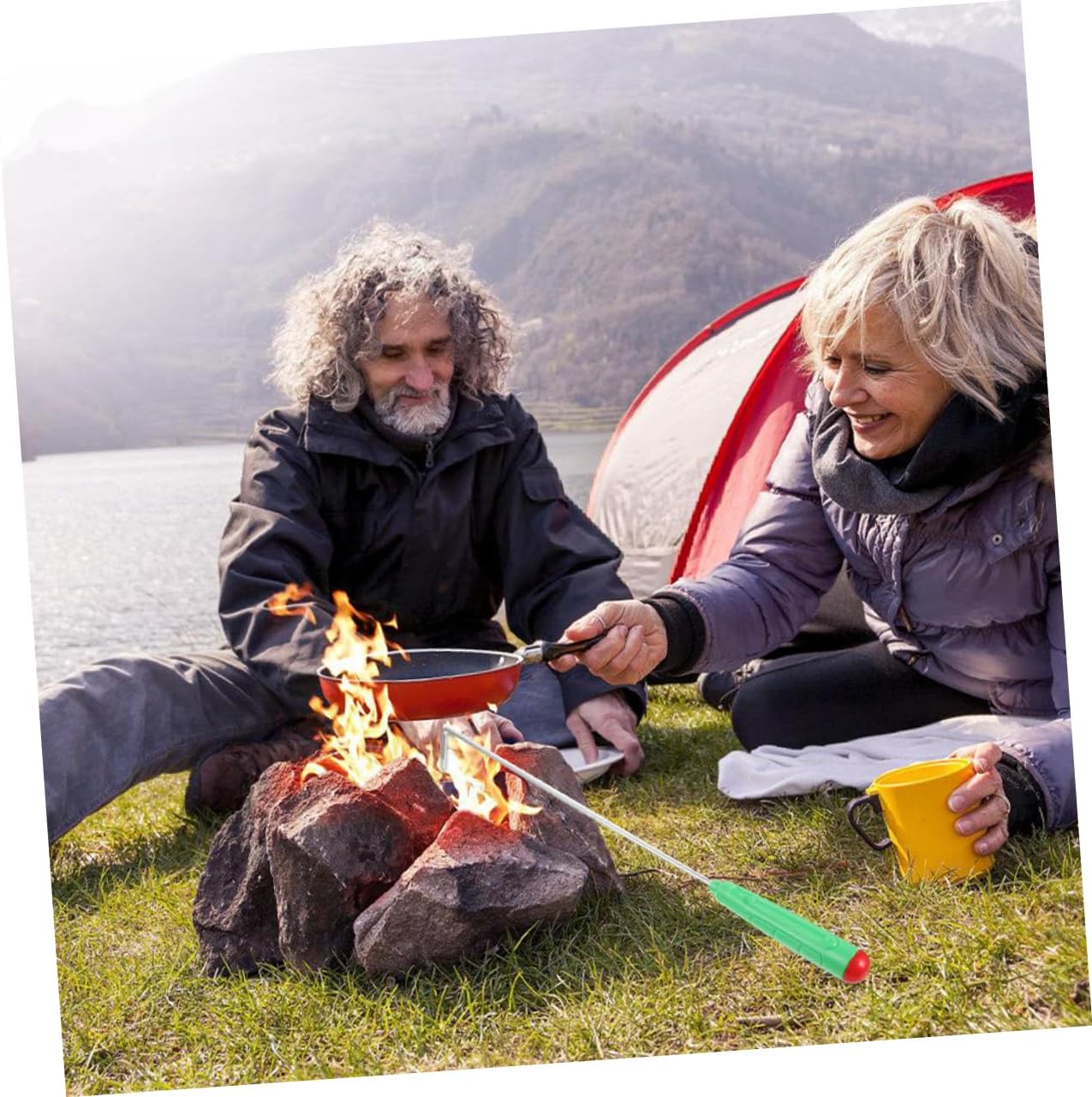 MERRYHAPY Portable Iron Poker Tool for Fire Pit Outdoor Use Campfire Poker Tool for Camping and Backyard Fire Pits Heavy Duty Fireplace Tool