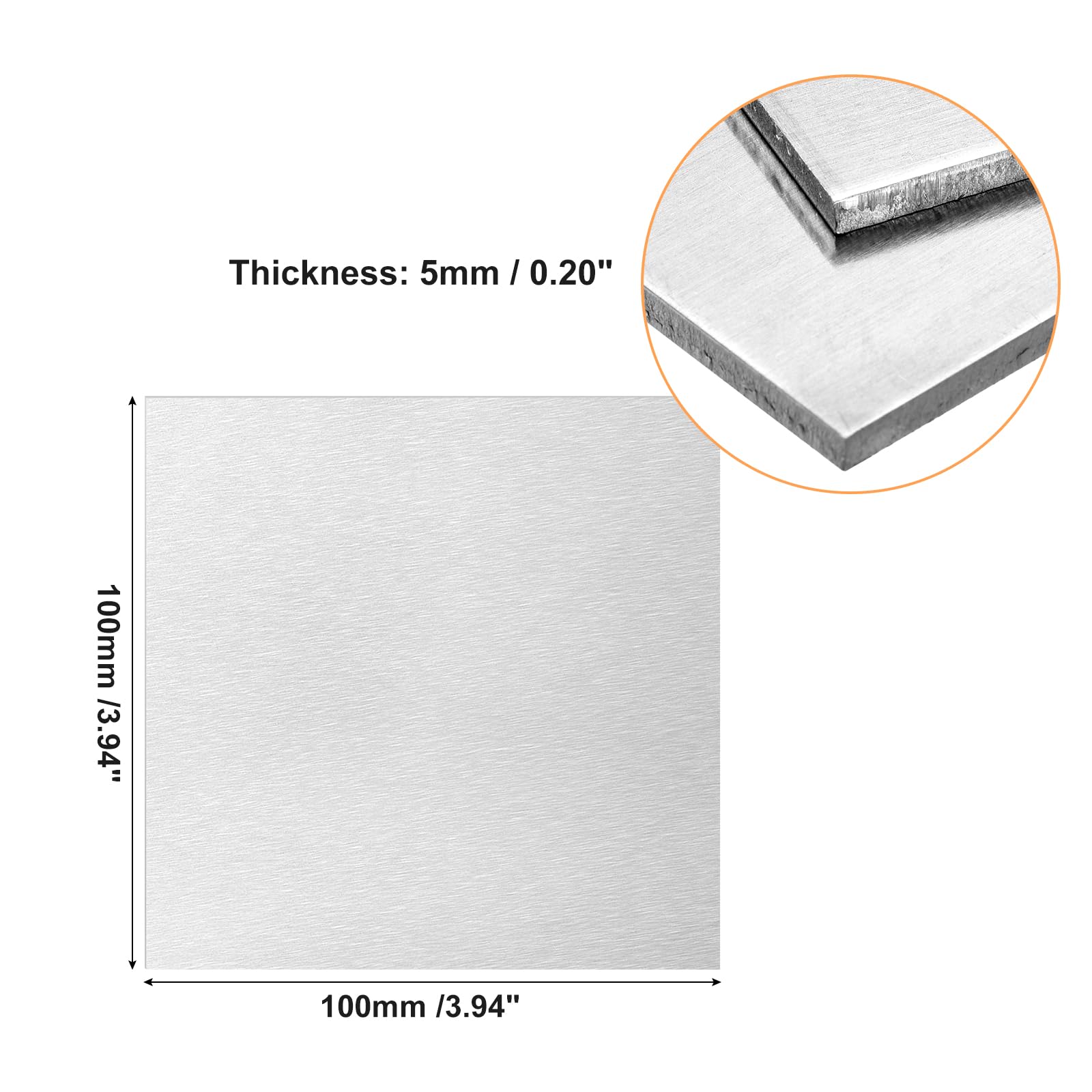 sourcing map Feuille d'aluminium 6061, plaque rectangulaire en aluminium de 100 mm x 100 mm, 5 mm d'épaisseur, stock en métal plat pour le soudage industriel, l'artisanat