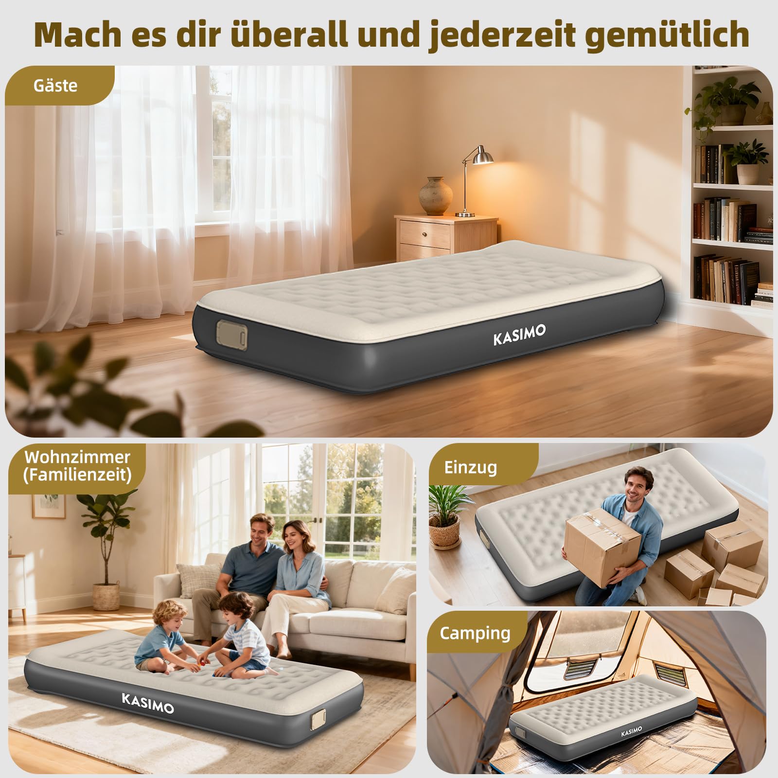 KASIMO TPU Luftmatratze selbstaufblasend 1 Person Gästebett mit integrierter Pumpe 190x90x22cm