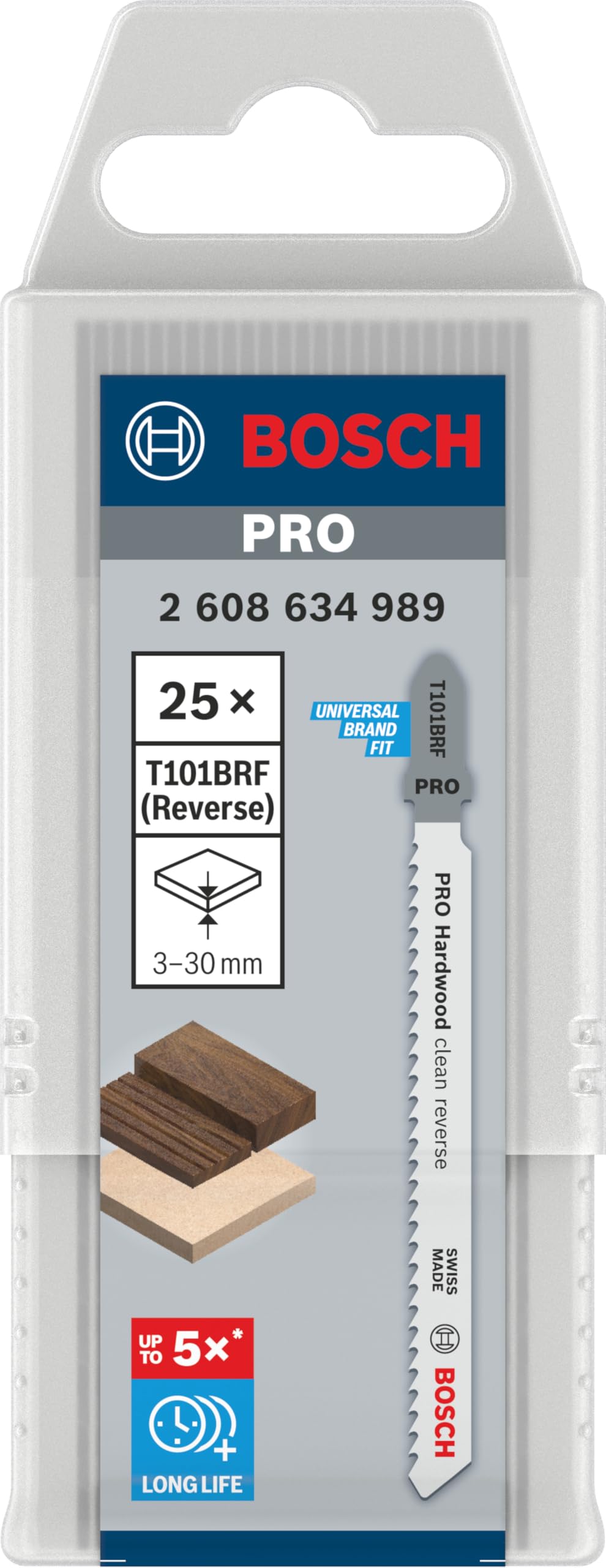 Bosch Professional 25 x Lame per seghetto alternativo T 101 BRF Clean for Hard Wood (per Legno duro, straight cut, accessorio Seghetto alternativo)
