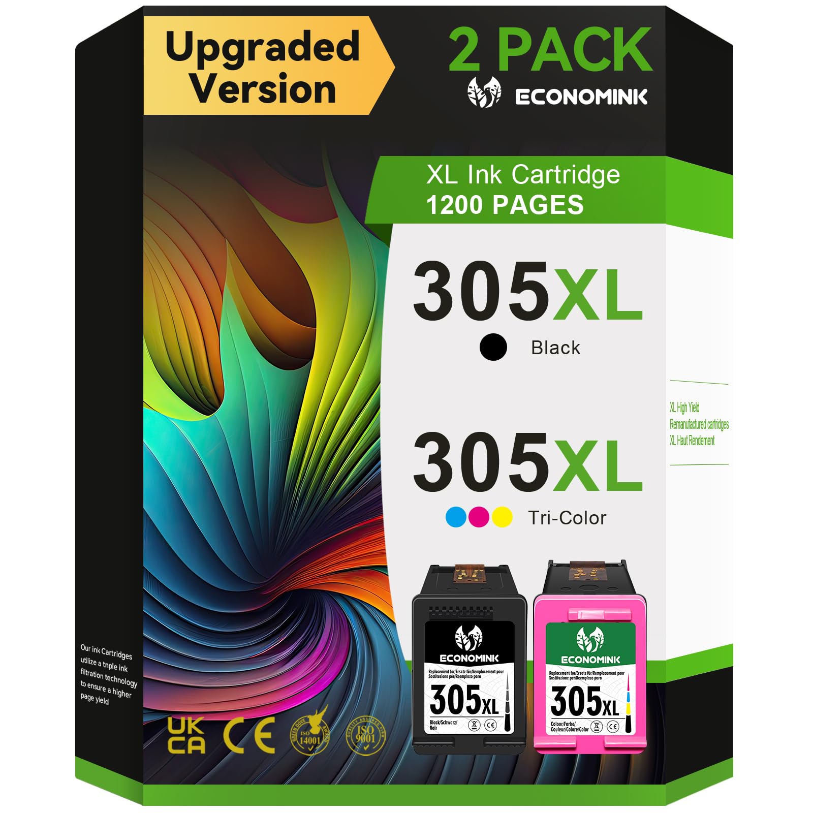 305XL Black and Color Ink Cartridges Compatible with HP DeskJet 2700e 2720e 2820e, Envy 6000 6020e, DeskJet Plus 4100 - High Capacity, Replacement HP 305 XL (Pack of 2)