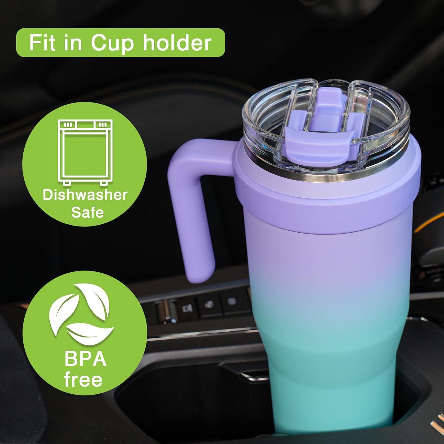 Zukro 50 oz Tumbler With Handle And Straw, Leak-proof Closable Flip Straw Lid, Insulated Stainless Steel Water Bottle for Hot & Cold Drinks, Large Travel Mug Fit in Cup Holder, Dishwasher Safe - Image 5