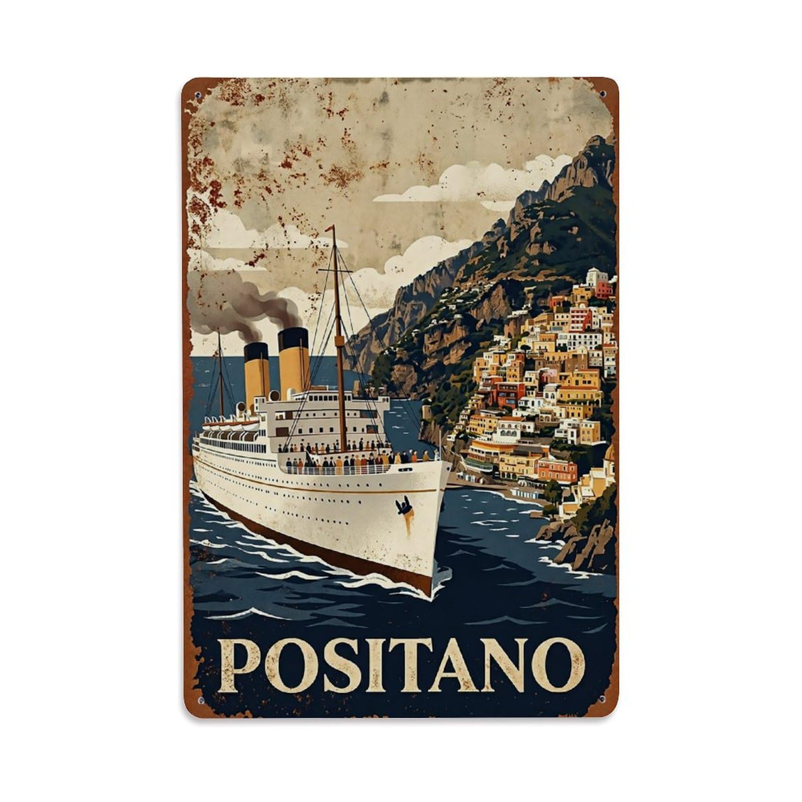 Huiyhb 8X12inch(20X30cm) Vintage Travel Positano Italy Steamship Grand Passage Metal Tin Sign