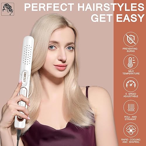 Miniatura 4 de OBEST Plancha rizadora de flujo de aire de 360, alisador de cabello 2 en 1, plancha plana de cerámica, rizador de viaje, calentamiento rápido PTC
