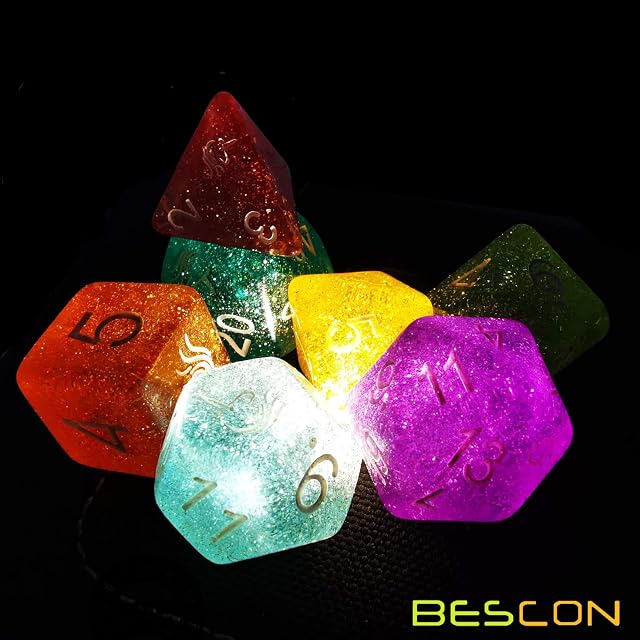 Foto 5 de 8 de Bescon Unicorns Rainbow Sparkled Polyhedral D&D Dados Set de 7 Coloridos RPG Juego de rol Dados 7 Piezas Set