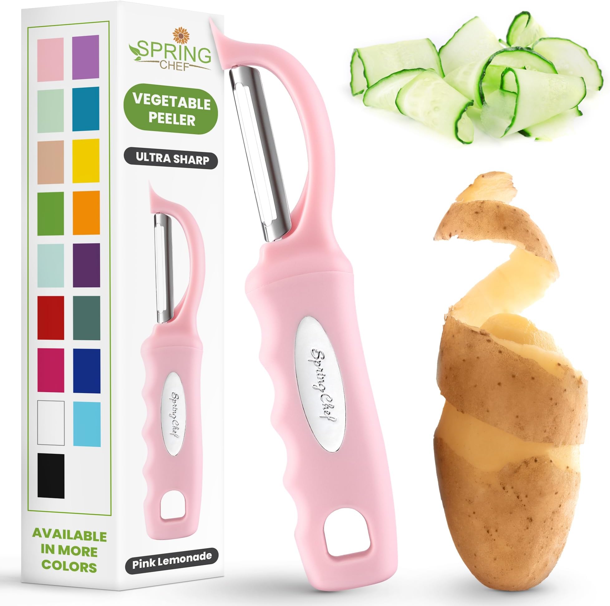 Premium Swivel Vegetable Peeler, Soft Grip Handle and Ultra Sharp Stainless Steel Blades - Perfect Kitchen Peeler For Veggie, Fruit, Potato, Carrot, Apple - Pink Lemonade