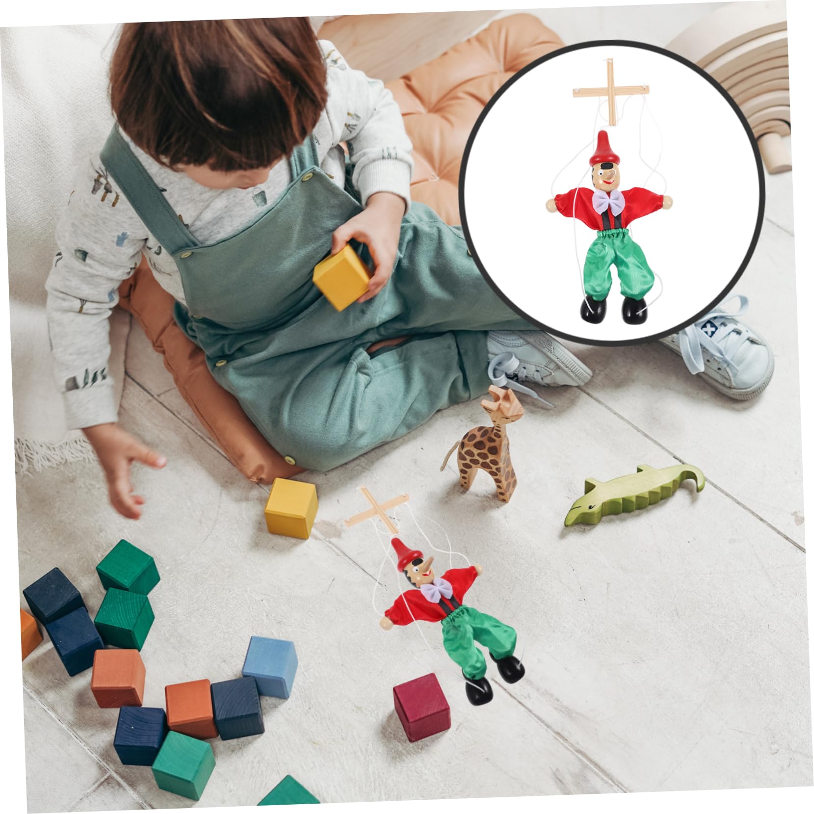 KICHOUSE Marionnette À Tirer en Bois 24Cm Jouet Interactif pour Enfants Théâtre Créatif Et Collection