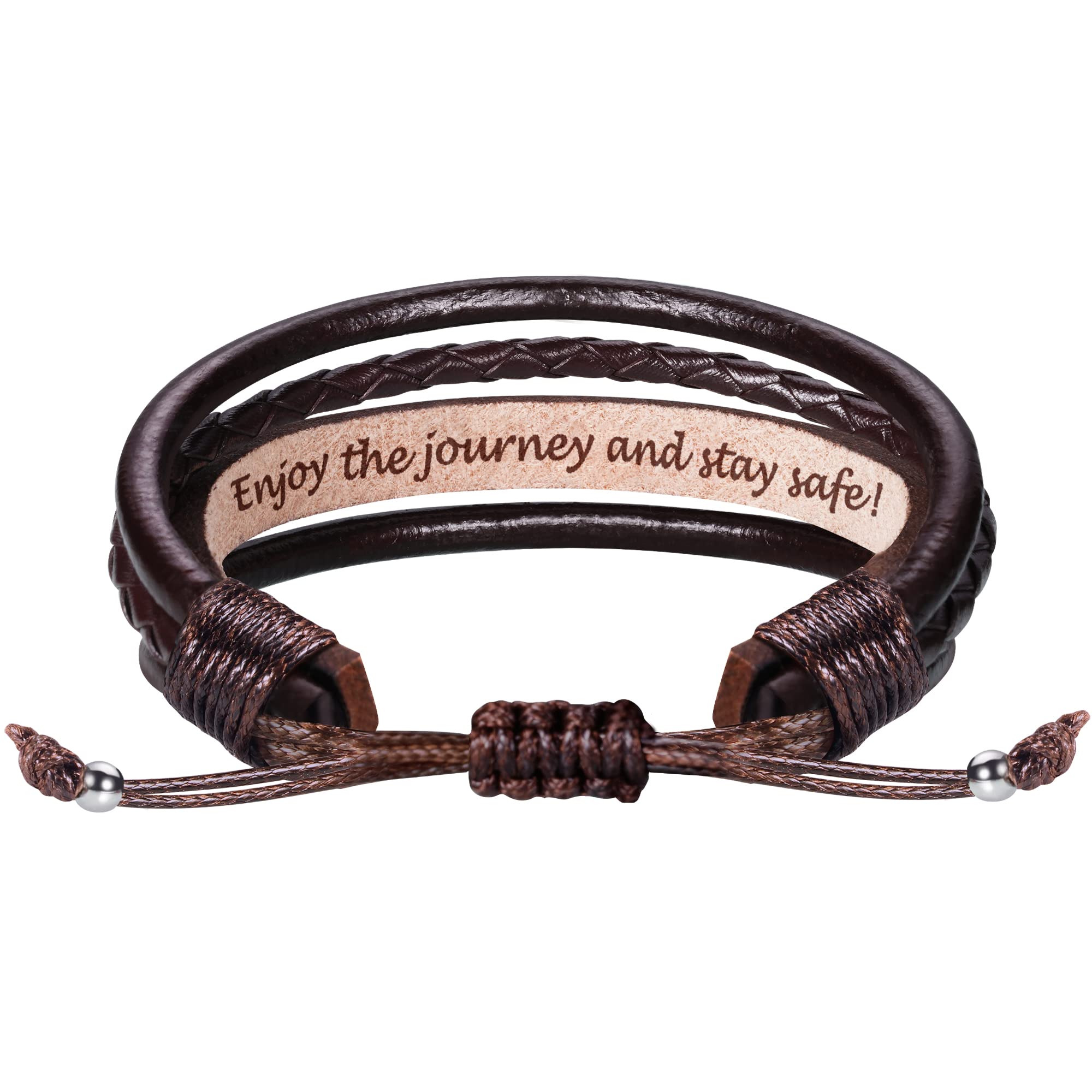 Fathers Day Gifts for Dad Husband Leather Bracelet for Men Him Boyfriend Son Adjustable Brown Mens Leather Bracelet Christmas Stocking Stuffers Mens Jewelry with Inspirational Message
