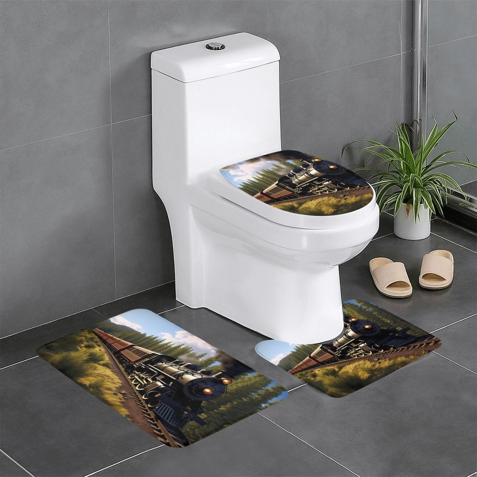 Tapis de salle de bain antidérapants ensemble de 3 pièces pour contour WC et lavabo