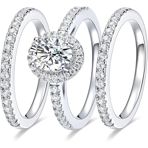 MDFUN 18K White Gold Plated Round,Oval,Pear,Marquise CZ 3-in-1 Wedding Ring Set