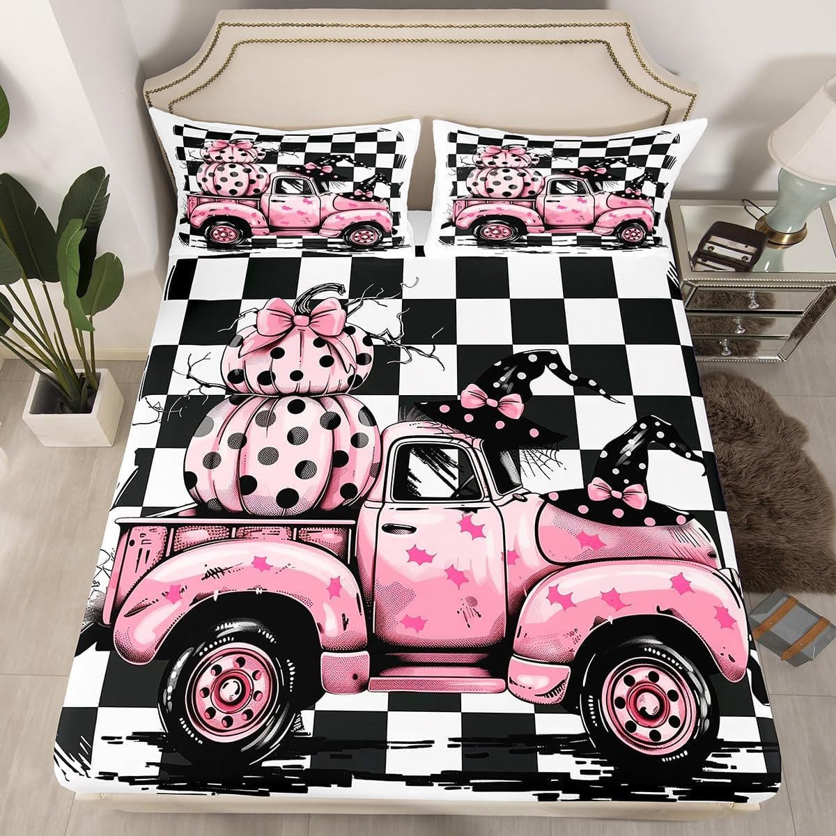 Erosebridal Floral Fitted Sheet Full Size Pumpkin Bed Sheets Flowers Daisy Maple Leaves Autumn Fall Halloween Bed Set Rustic Farmhouse Adults Deep Pocket Sheets