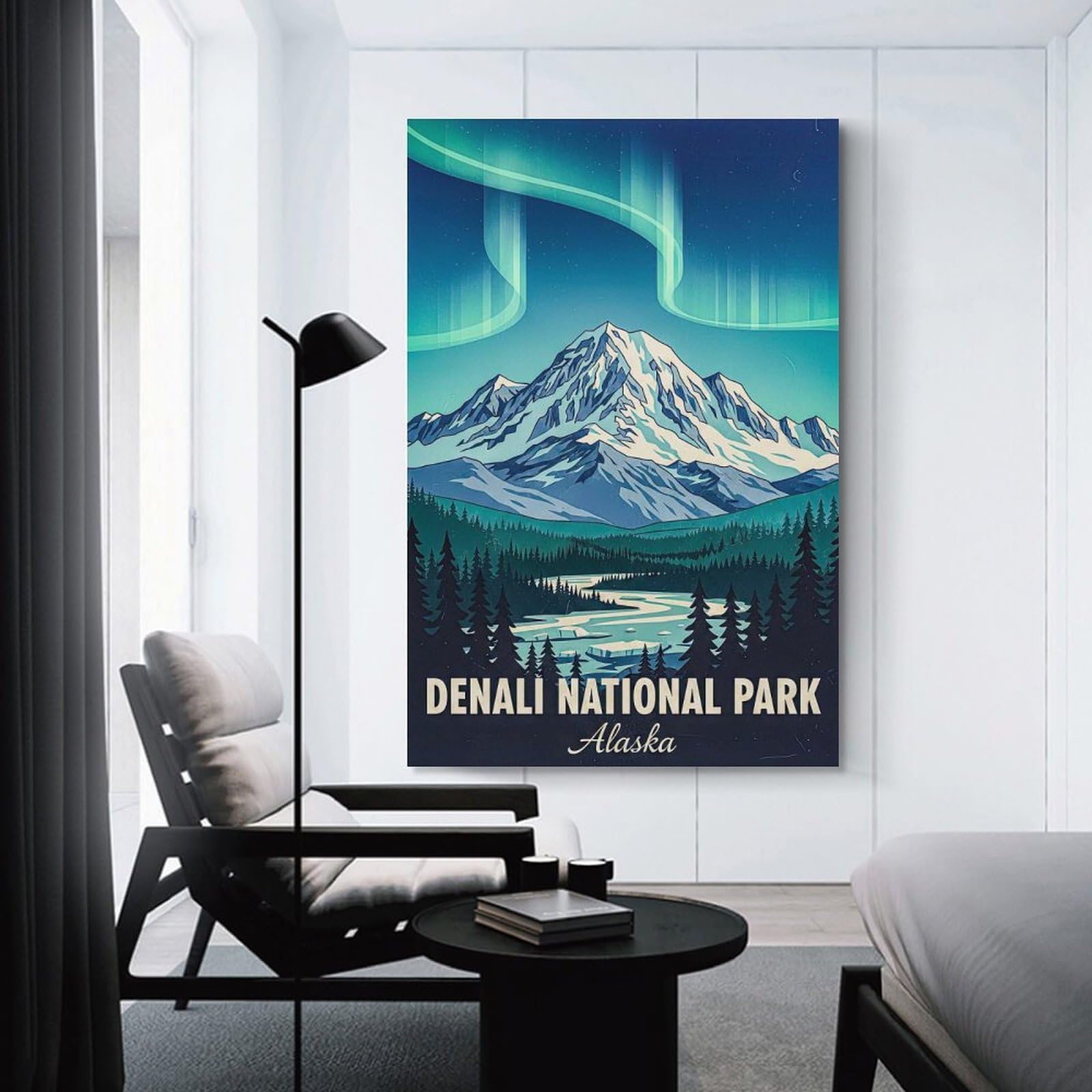 Junmoney Denali National Park Aurora Borealis Room Decor Wall Art 24x36inch(60x90cm), for Bedroom Walls, Guest Spaces Or Lounges, An Easy Wall Refresh for Bedrooms