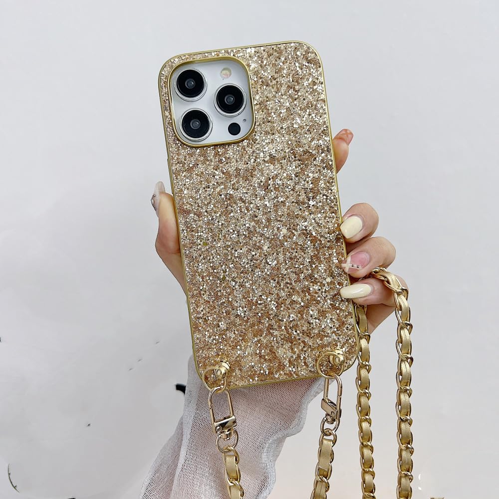 Coque iPhone 13 Pro Max paillettes avec lanière diamant pour tous modèles - 5