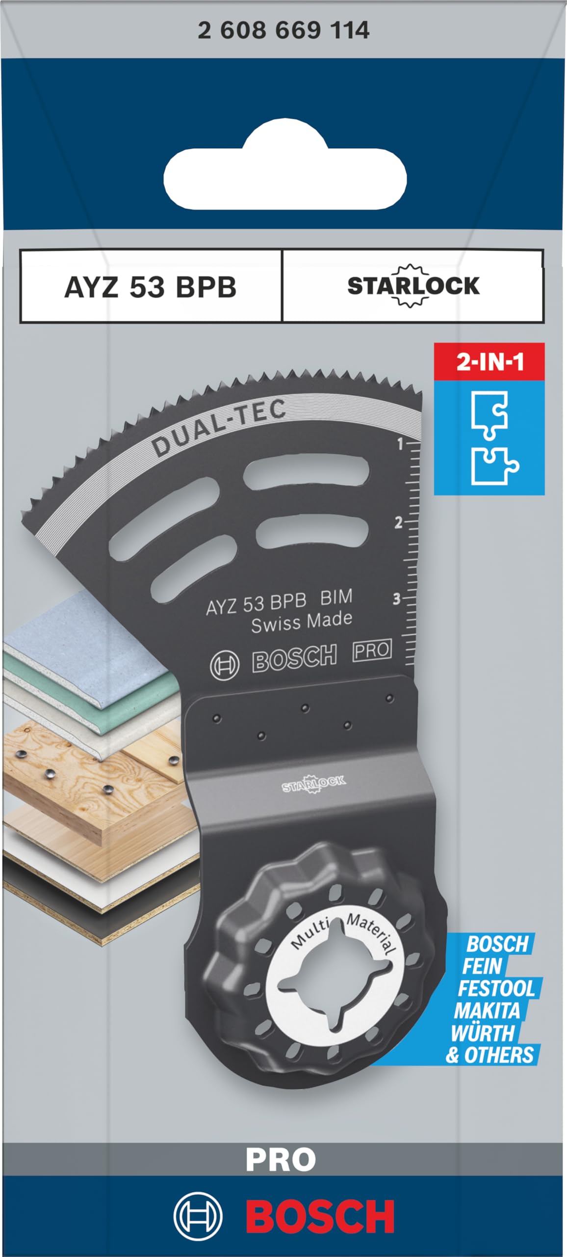 Bosch 1x PRO AYZ 53 BPB Dual-Tec Bıçak (Alçıpan Panel, Çivili Ahşap, Genişlik 53 mm, Professional Aksesuar Çok Fonksiyonlu Makine)