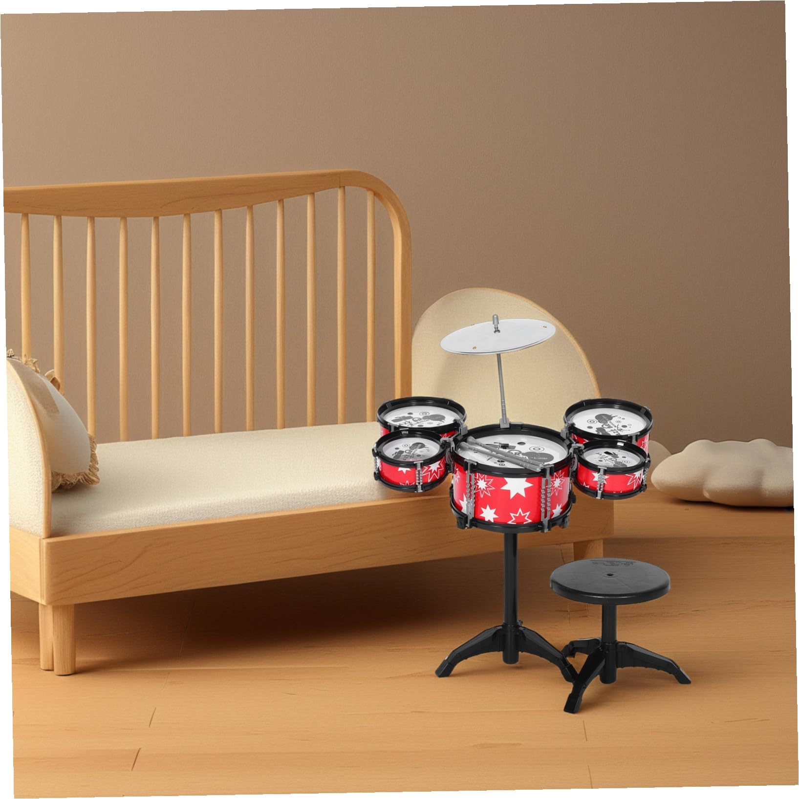 iplusmile Set Batteria per Bambini Tamburo Giocattolo Musicale Multifunzionale in Plastica Rossa per Educazione Precoce e Sviluppo dei Piccoli
