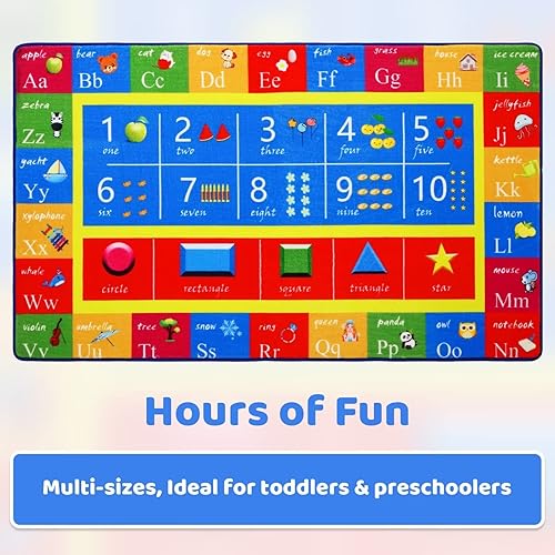 Miniatura 3 de Zacoo Alfombra de juego para niños alfombra educativa para niños y niñas 8 x 10 pies números del alfabeto frutas y formas de animales alfombra de