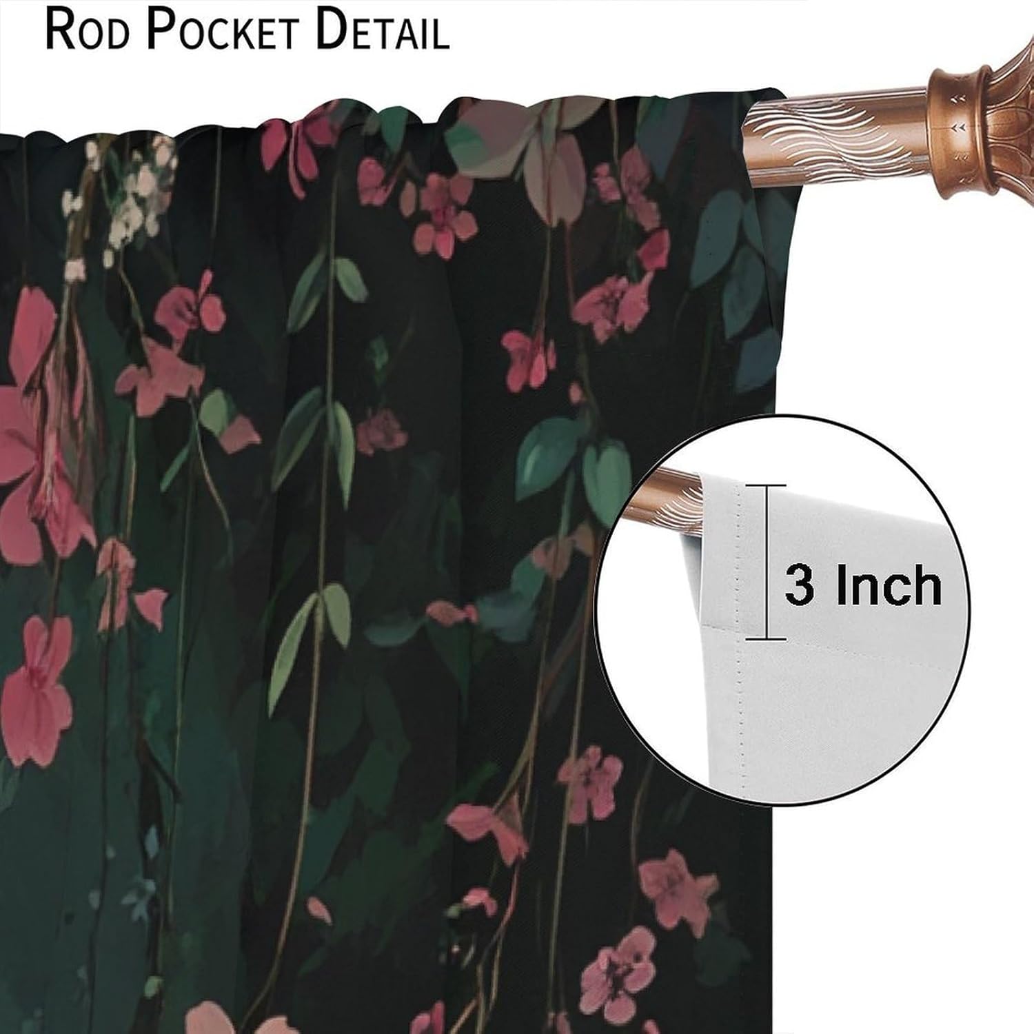 Floral Art Vines Blackout Curtains for Bedroom/Living Room, Nature Jungle Plant Curtains Rod Pocket Thermal Insulated Window Drapes, 21W x 45L, 2 Panels
