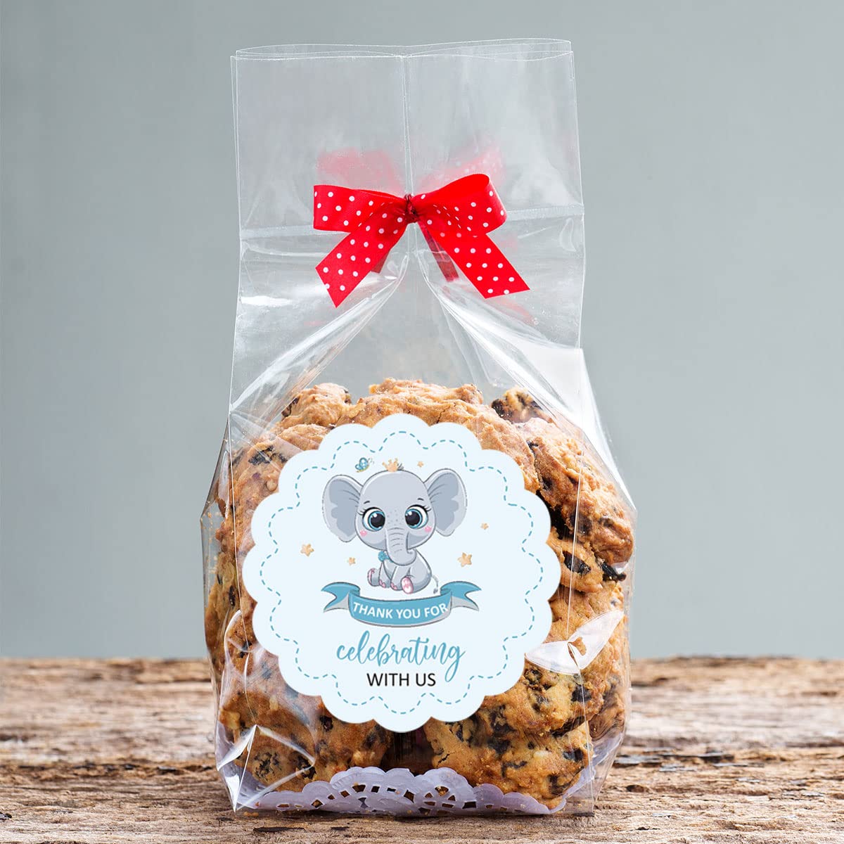 Blue Elephant Thank You Stickers - 60 Count For Baby Showers & Parties