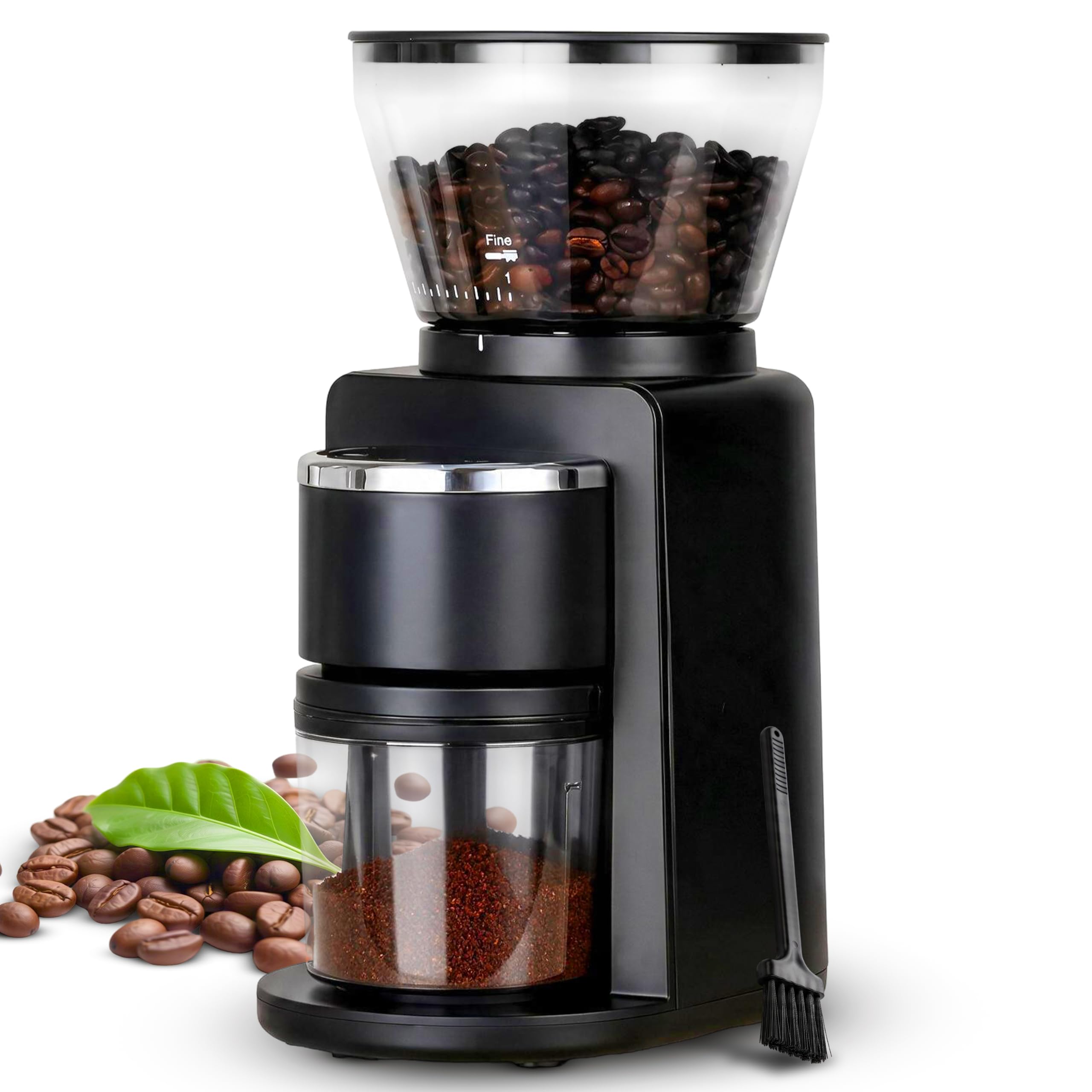 Retoo Elektrisch Kaffeemühle mit 52 Mahlgrad und Digitalanzeige, 110g Kaffeebohnenbehälter 180 Watt 500 U/min Scheibenmahlwerk für Kaffeebohnen Coffee Grinder, Kunststoff Edelstahl Schwarz
