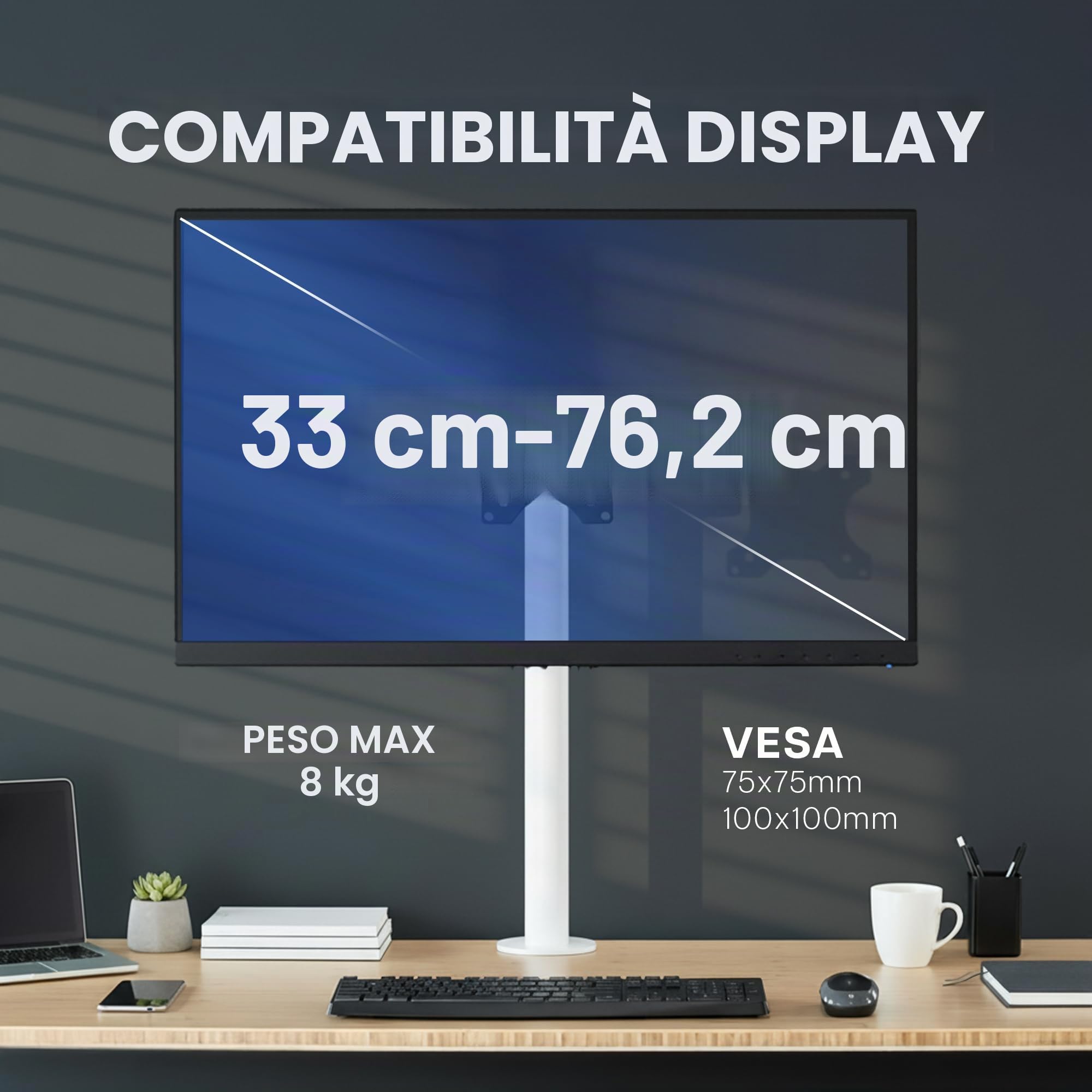 VIVO MOUNT-POLE01 Staffa universale in acciaio per montaggio su palo con piastra VESA rimovibile da 75 mm e 100 mm, compatibile con schermi fino a 30", nero