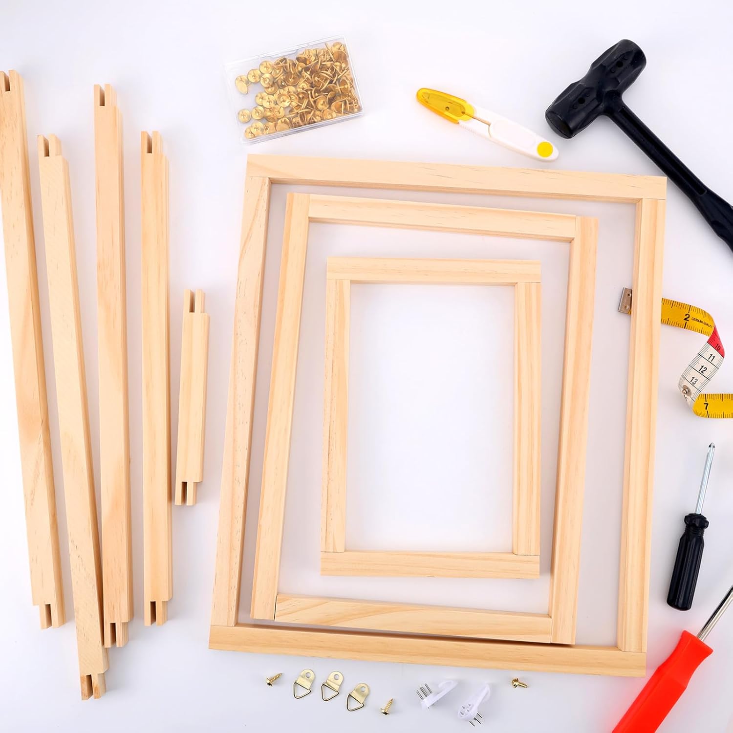 40 Pcs Needlepoint Stretcher Bars, 10 Sizes Wooden Canvas Stretcher Bars with Thumb Tacks and Remover Tool Set for Needlework Embroidery Stitch, DIY Needlepoint Frame Gift for Embroidery Enthusiast