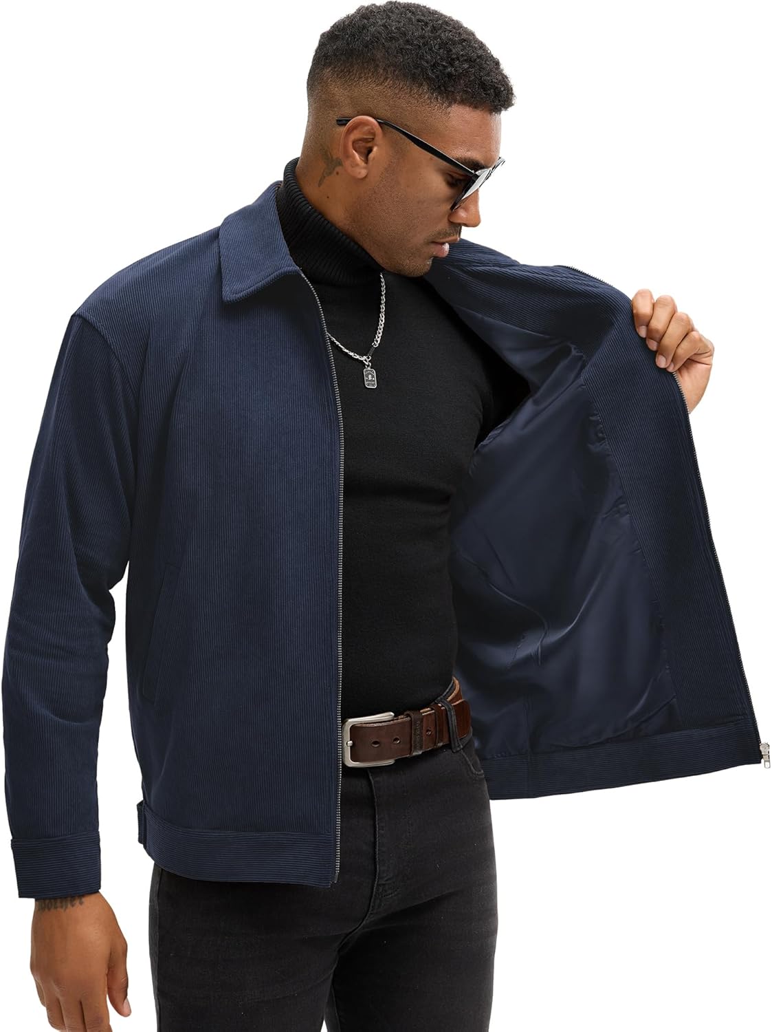 Comdecevis Men's Corduroy Bomber Jacket Zip Up Coat Trucker Vintage Jacket With Pocket&Lining - Image 5