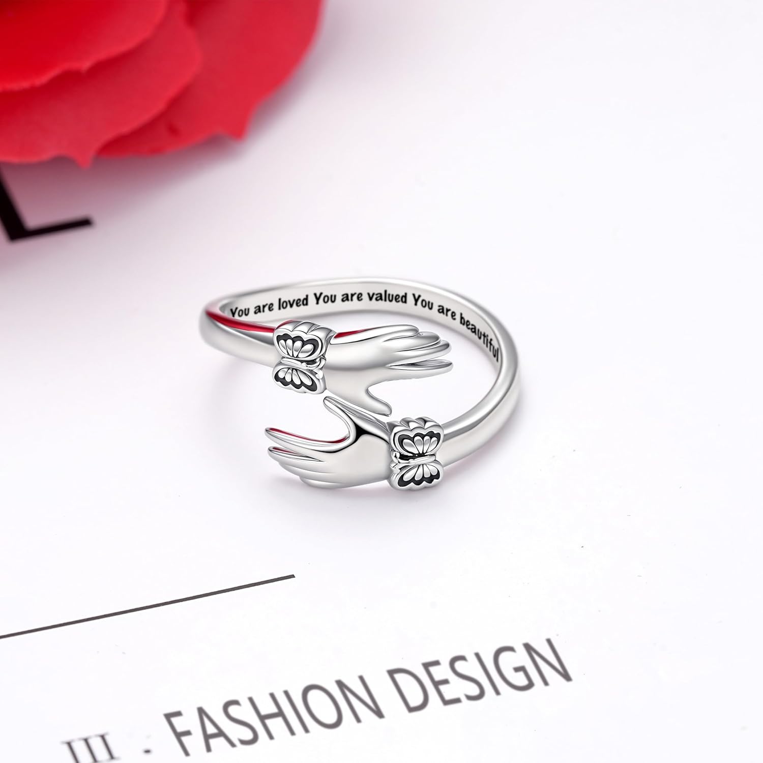 925 Sterling Silver Hug Rings for Women: Adjustable Hugging Hands Ring - Christmas Valentine's Day Jewelry Birthday Gifts for Granddaughter Daughter Mom Sister Friends