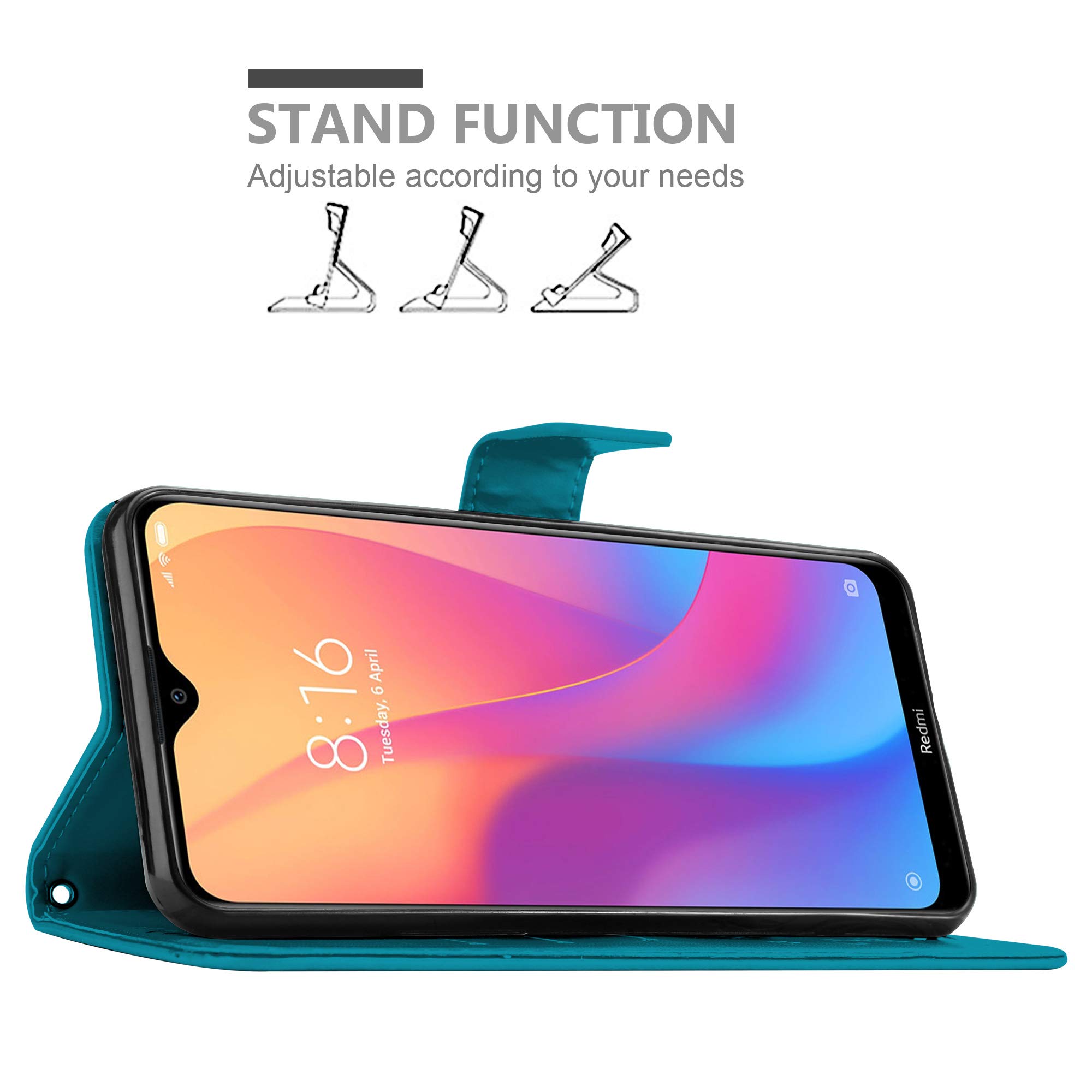 CADORABO Design Floreale Con Chiusura Magnetica, Funzione Stand E Slot Per Carte Custodia Per Cellulare Per Redmi 8a Blu Fiore 85626736