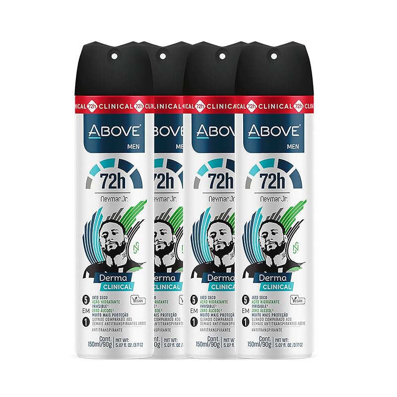 Desodorante antitranspirante em spray ABOVE Neymar Jr com fragrância de rosas e tuberosas, 150 mL, Pacote com 4