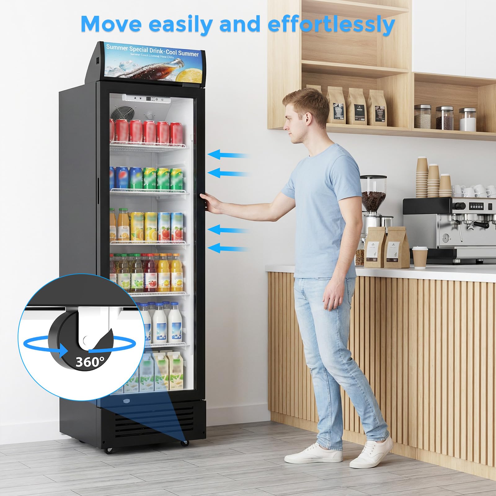 Electactic 9 Cu.Ft Commercial Refrigerators, Display Refrigerator With Double-Tempered Glass Door, Commercial Display Fridge With 4 Adjustable Shelves & LED Light, For Shops, Restaurants, Bars on Fridge.com - View 4